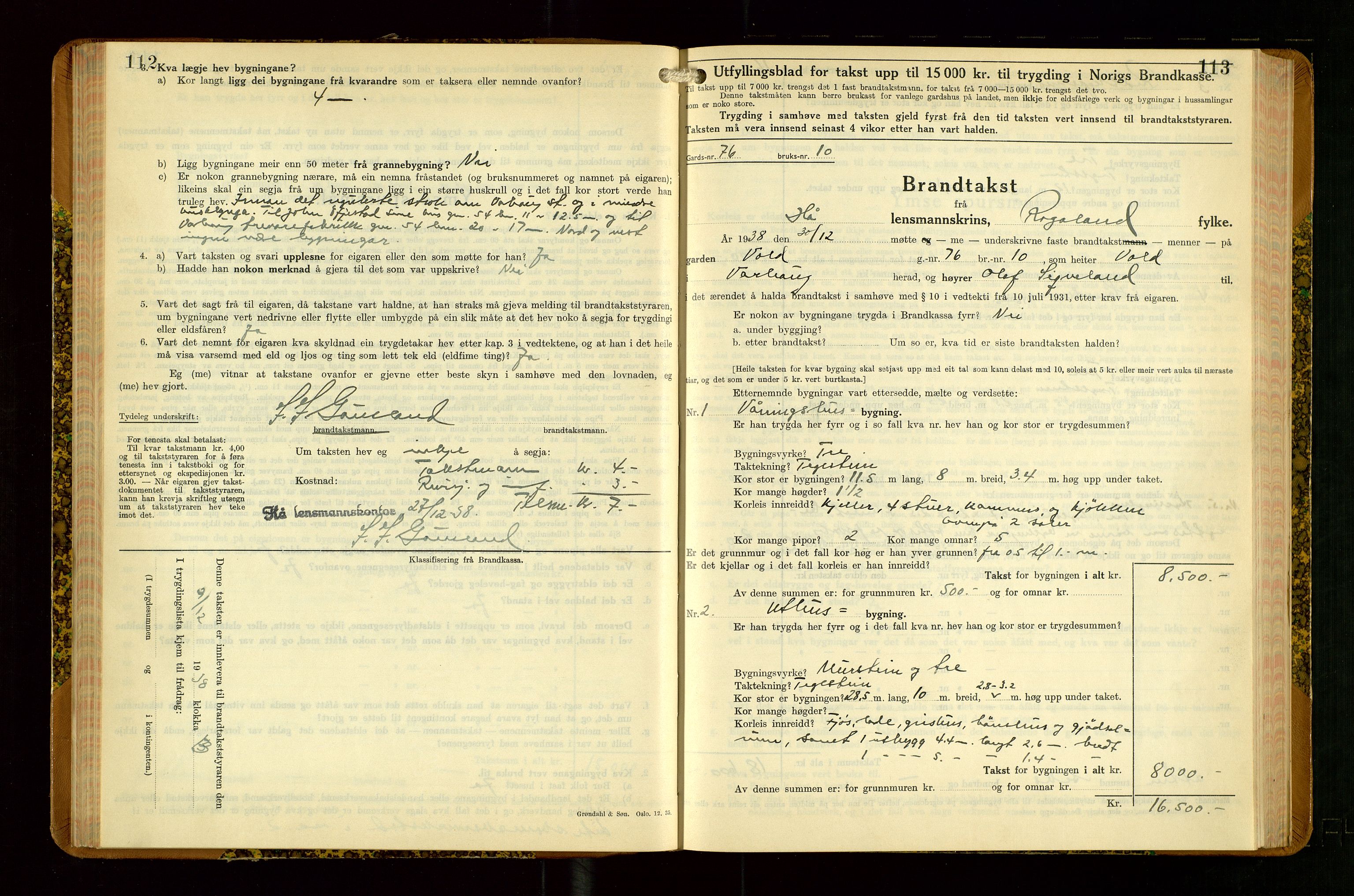 Hå lensmannskontor, SAST/A-100456/Goa/L0007: Takstprotokoll (skjema), 1938-1949, p. 112-113