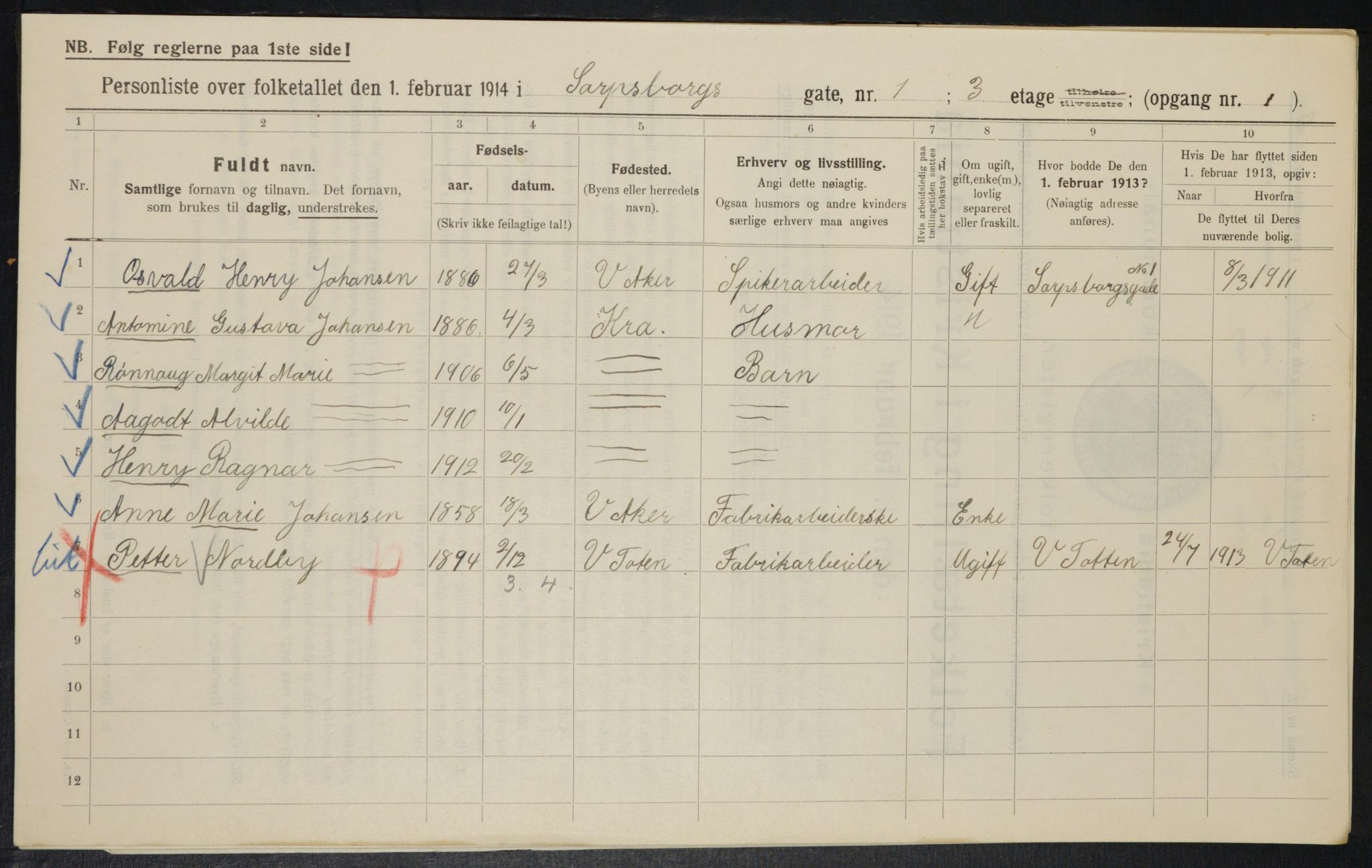 OBA, Municipal Census 1914 for Kristiania, 1914, p. 88934