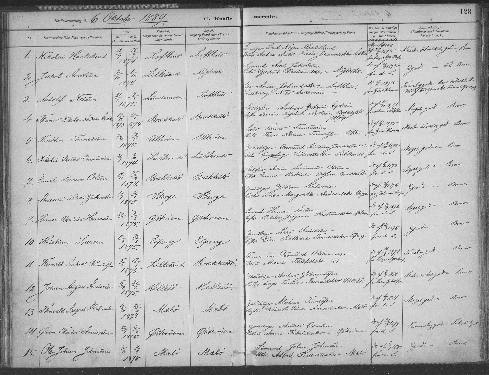 Vestre Moland sokneprestkontor, AV/SAK-1111-0046/F/Fa/Fab/L0009: Parish register (official) no. A 9, 1884-1899, p. 123