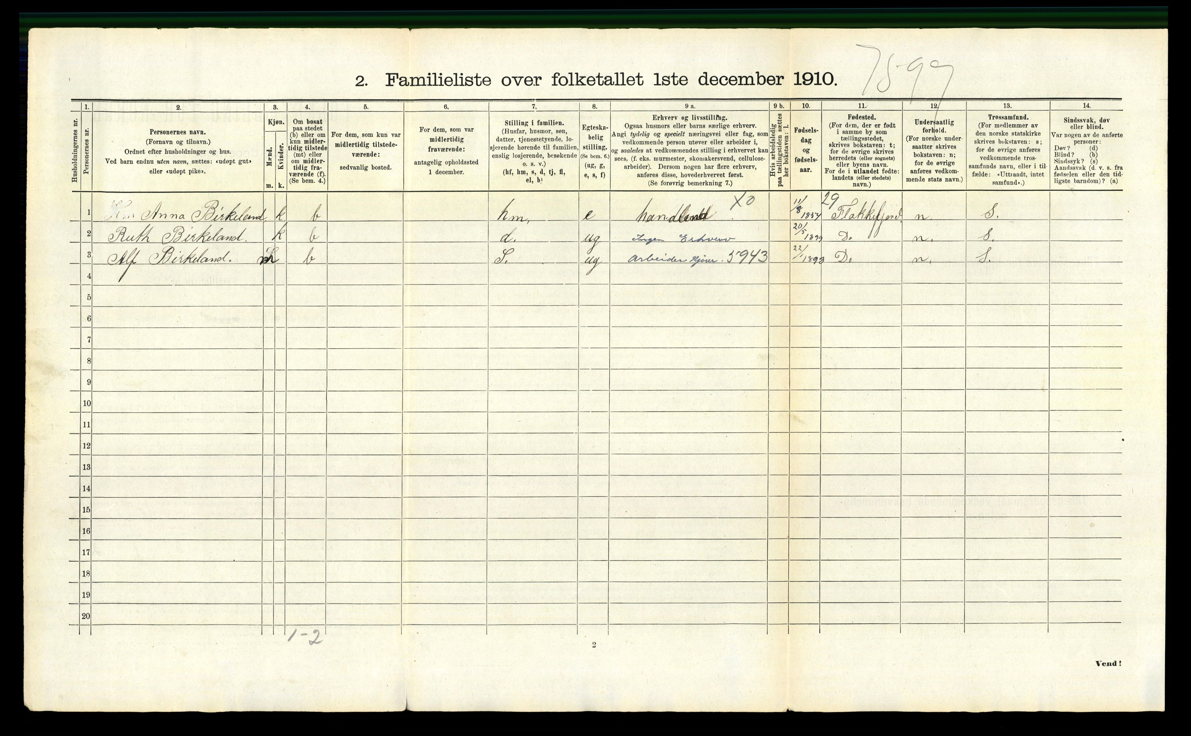 RA, 1910 census for Kristiansand, 1910, p. 5289