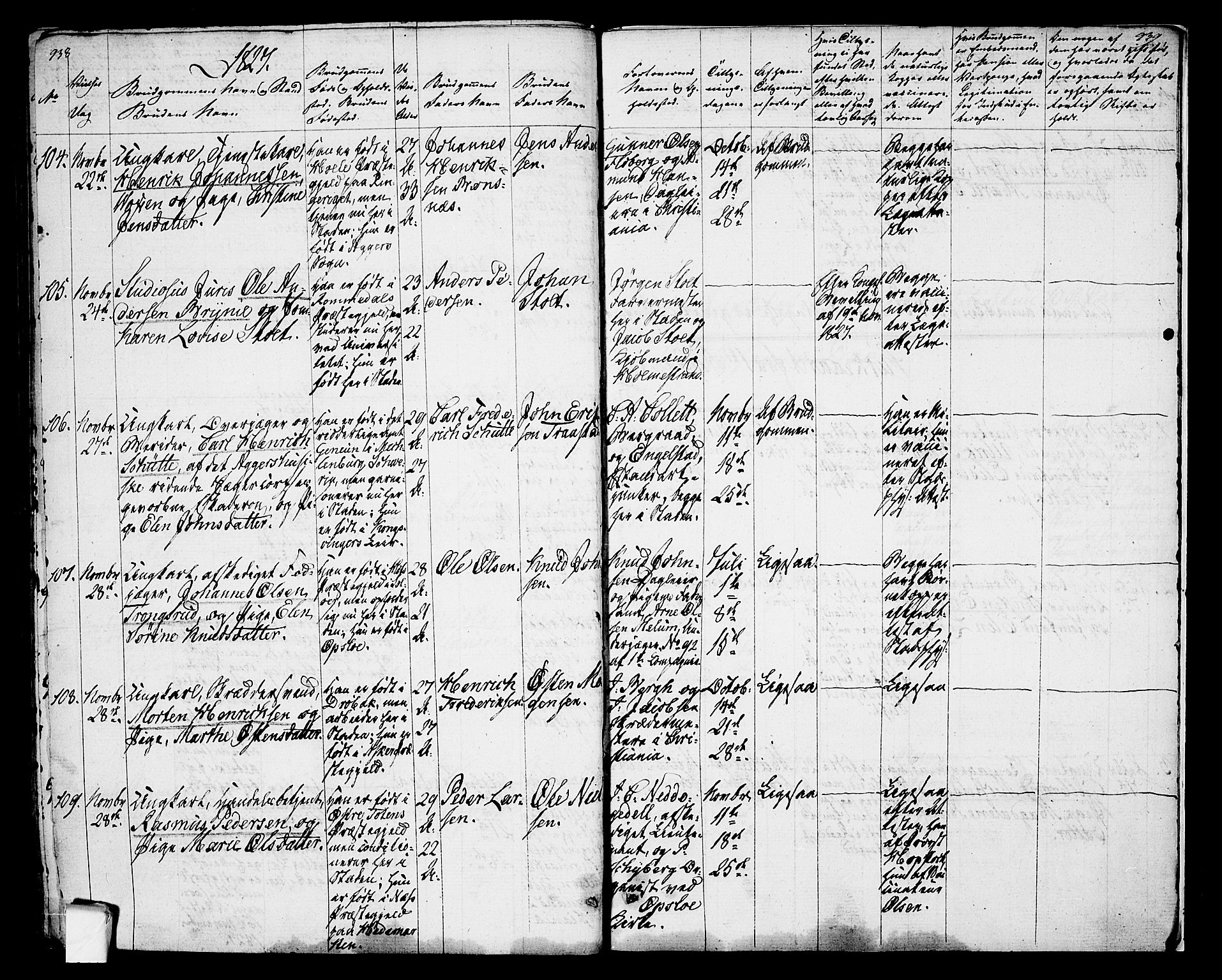 Oslo domkirke Kirkebøker, SAO/A-10752/F/Fa/L0010: Parish register (official) no. 10, 1824-1830, p. 938-939