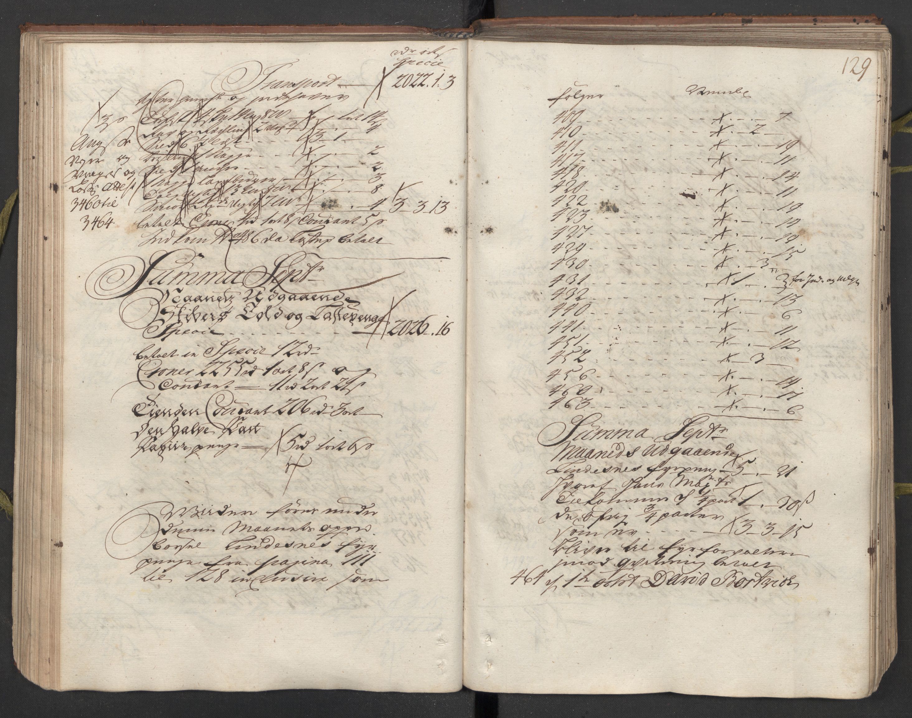 Generaltollkammeret, tollregnskaper, AV/RA-EA-5490/R26/L0024/0001: Tollregnskaper Bergen A / Utgående hovedtollbok, 1733, p. 128b-129a