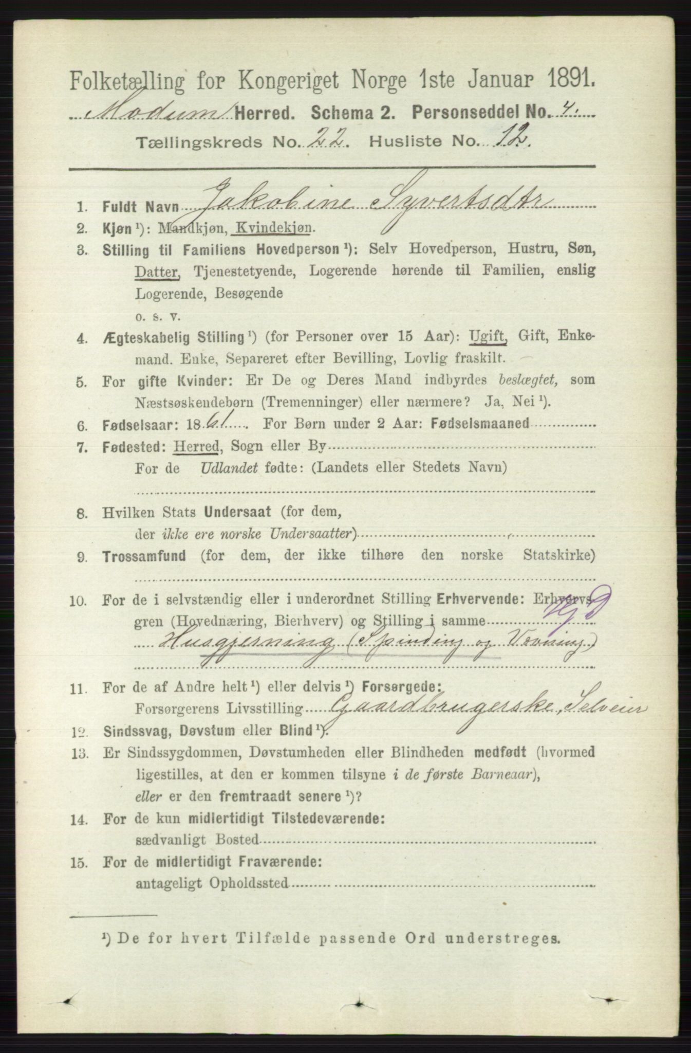 RA, 1891 census for 0623 Modum, 1891, p. 8449