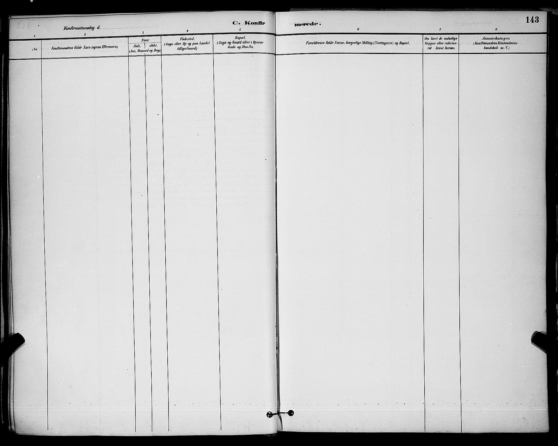 Brevik kirkebøker, AV/SAKO-A-255/G/Ga/L0004: Parish register (copy) no. 4, 1882-1900, p. 143