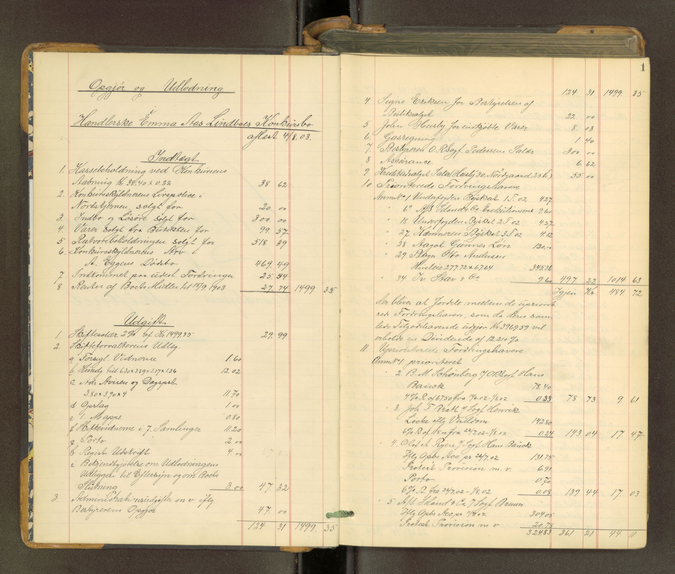 Trondheim byfogd, AV/SAT-A-0003/1/3/3A/L0038: Skifteutlodningsprotokoll - 4/8-23/1. U, 1903-1906, p. 1
