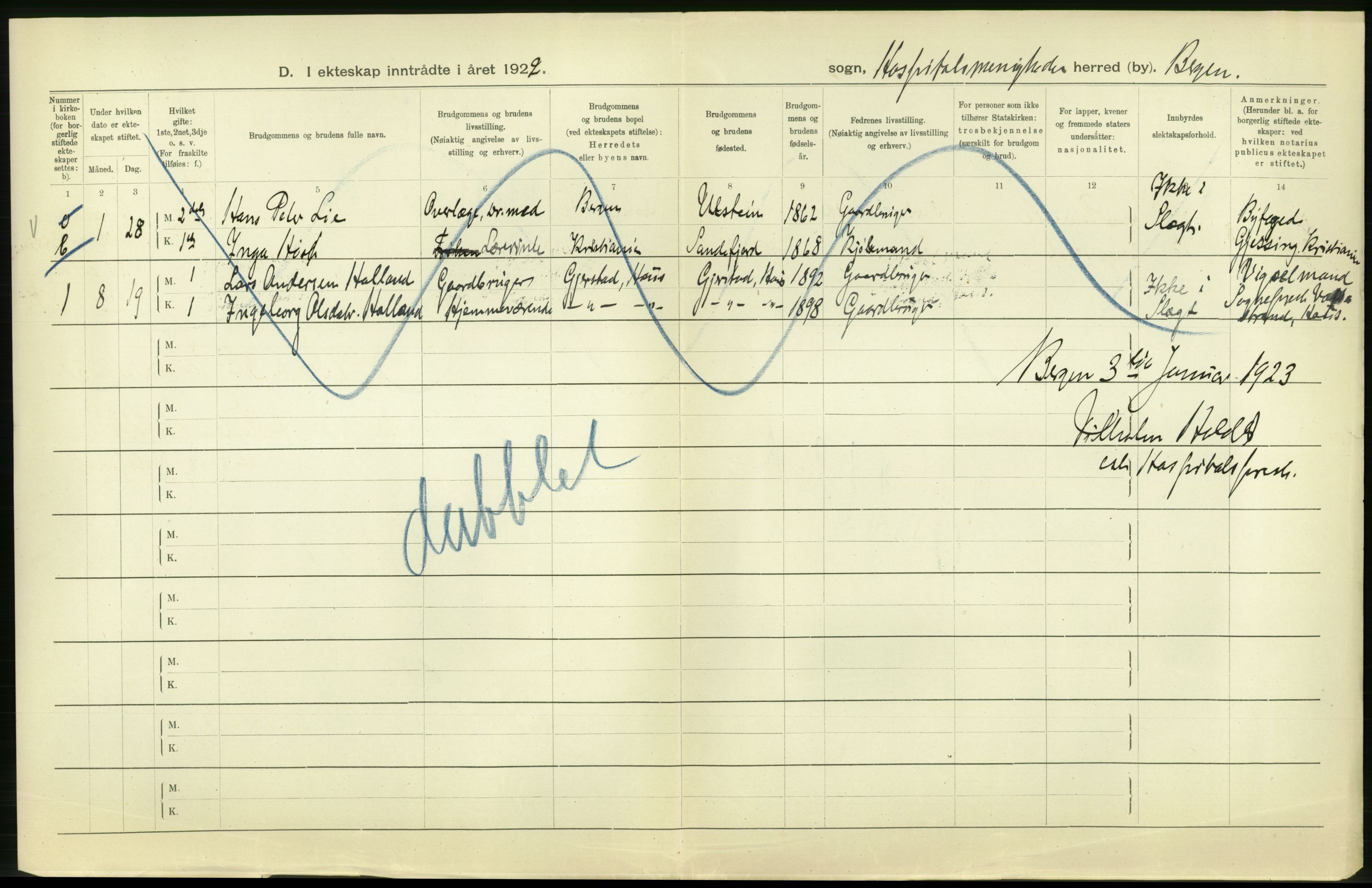 Statistisk sentralbyrå, Sosiodemografiske emner, Befolkning, AV/RA-S-2228/D/Df/Dfc/Dfcb/L0030: Bergen: Gifte, døde, dødfødte., 1922, p. 8