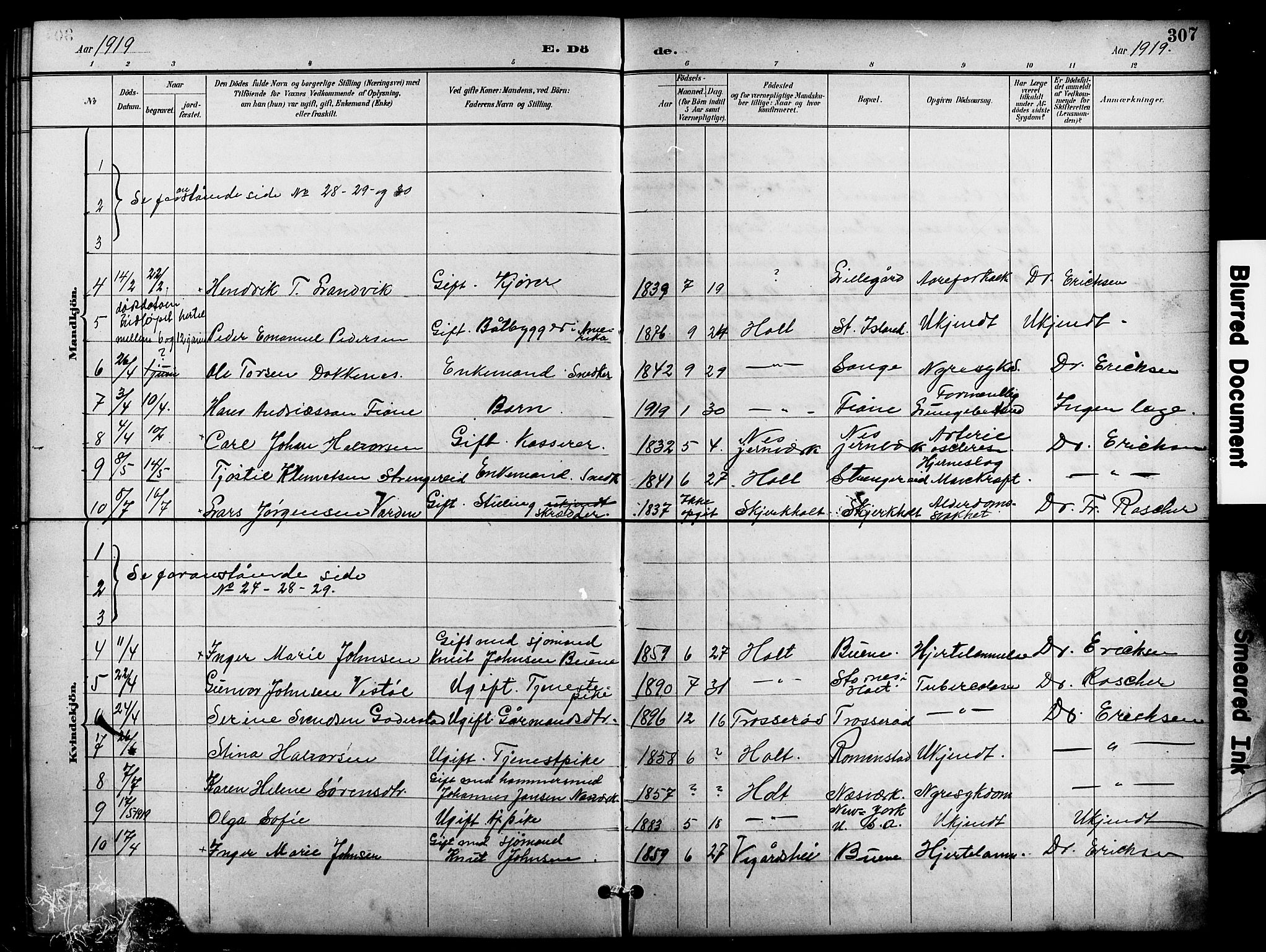 Holt sokneprestkontor, SAK/1111-0021/F/Fb/L0011: Parish register (copy) no. B 11, 1897-1921, p. 307