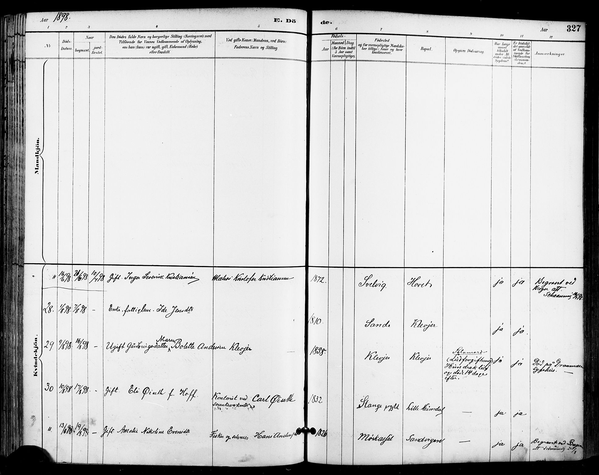 Sande Kirkebøker, AV/SAKO-A-53/F/Fa/L0007: Parish register (official) no. 7, 1888-1903, p. 327