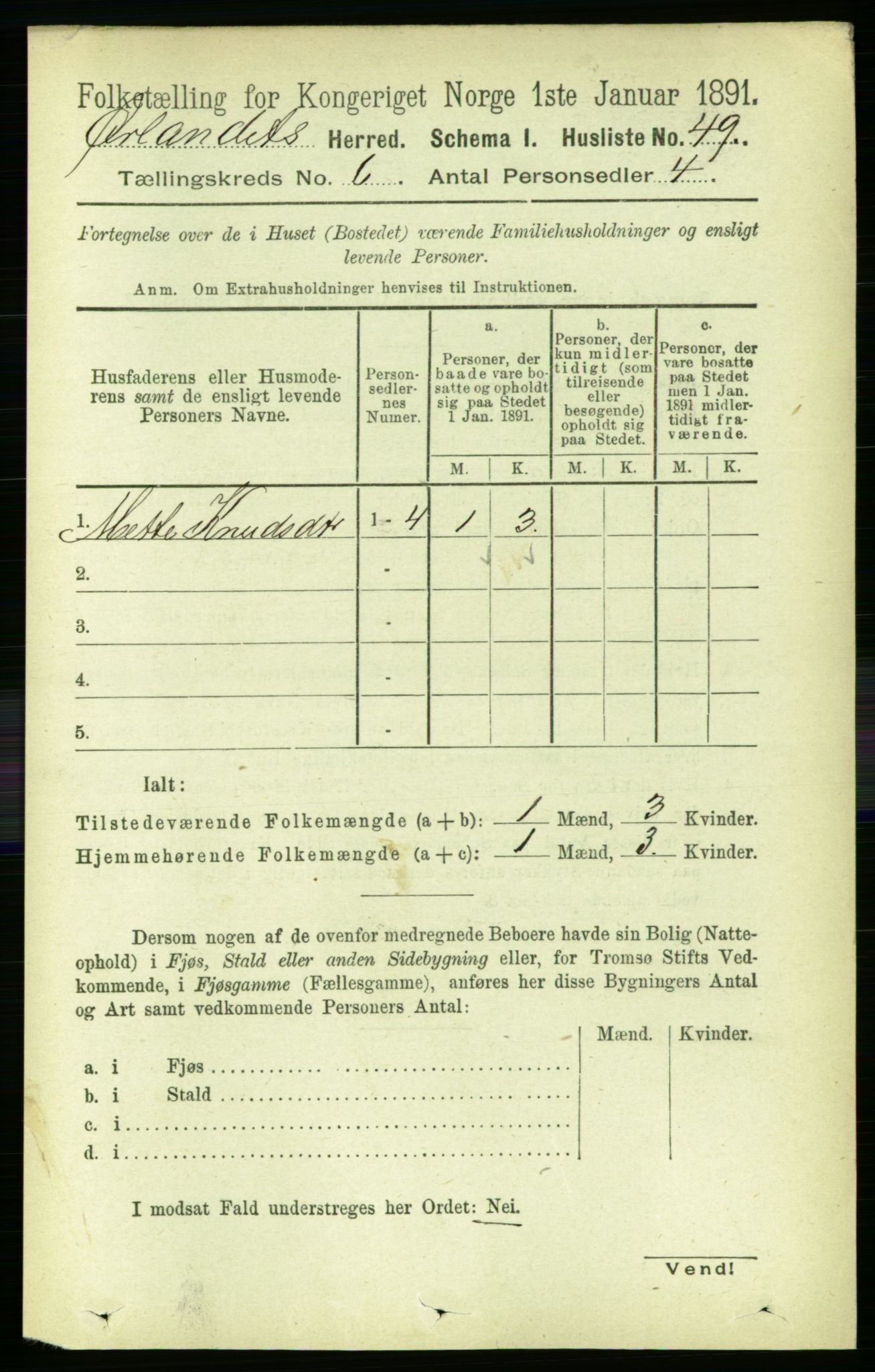 RA, 1891 census for 1621 Ørland, 1891, p. 1805
