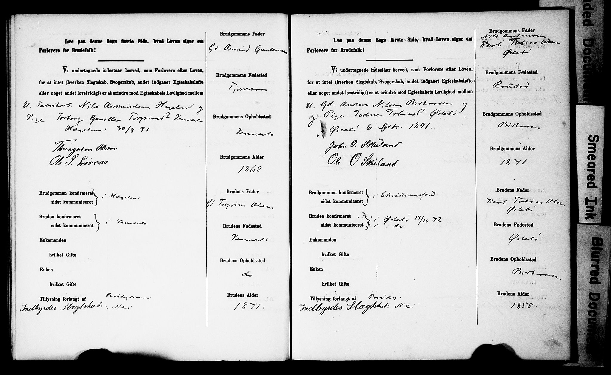 Vennesla sokneprestkontor, AV/SAK-1111-0045/J/L0032/0003: Banns register no. II 5 1, 1886-1892, p. 64