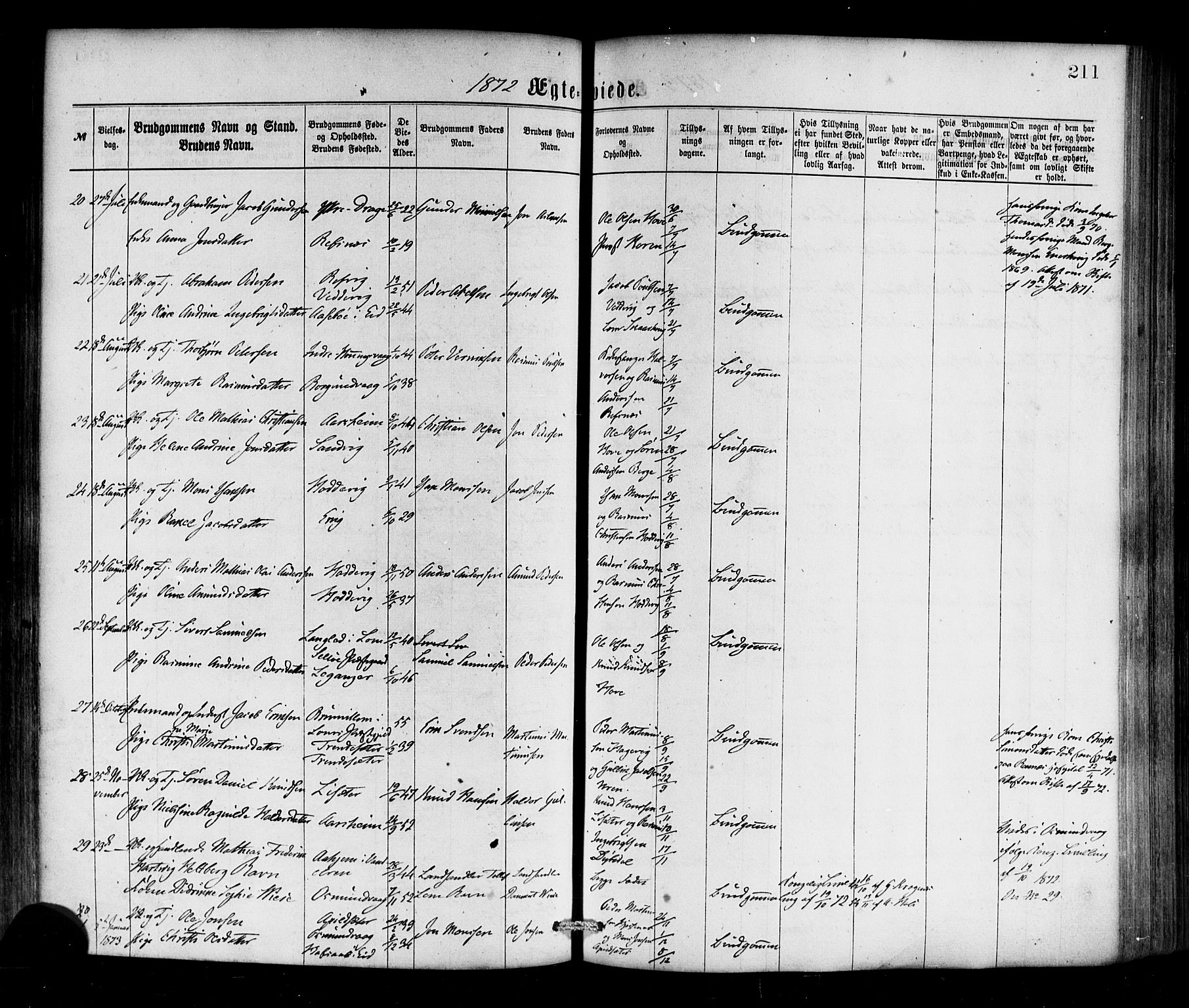 Selje sokneprestembete, SAB/A-99938/H/Ha/Haa/Haaa: Parish register (official) no. A 12, 1870-1880, p. 211