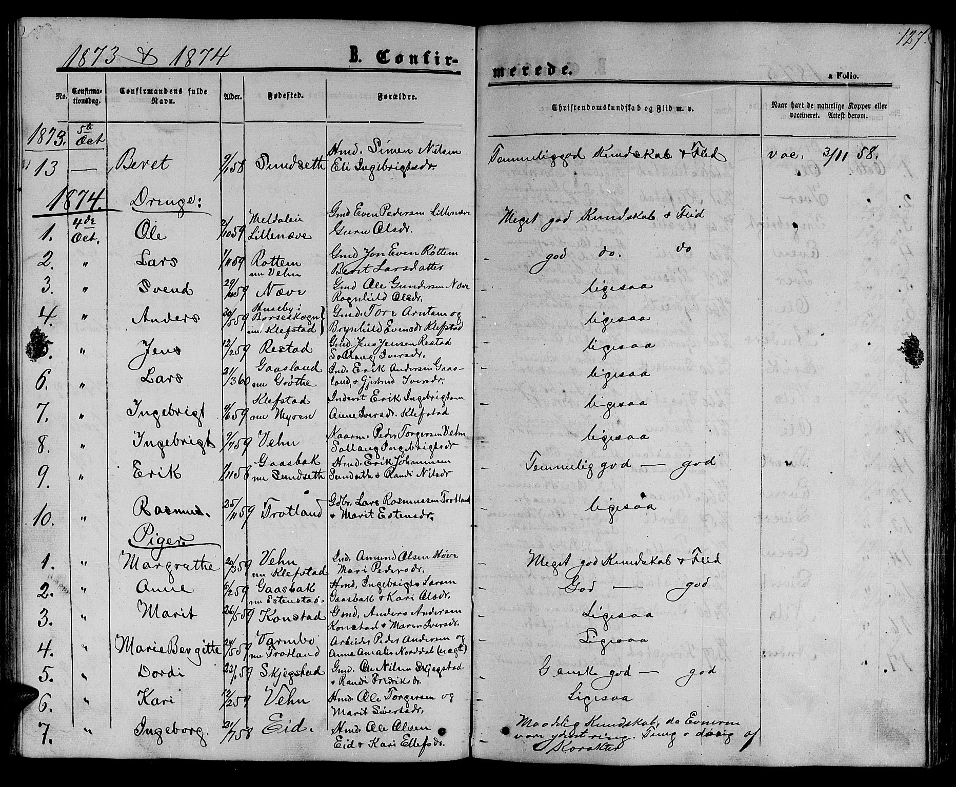 Ministerialprotokoller, klokkerbøker og fødselsregistre - Sør-Trøndelag, SAT/A-1456/694/L1131: Parish register (copy) no. 694C03, 1858-1886, p. 127