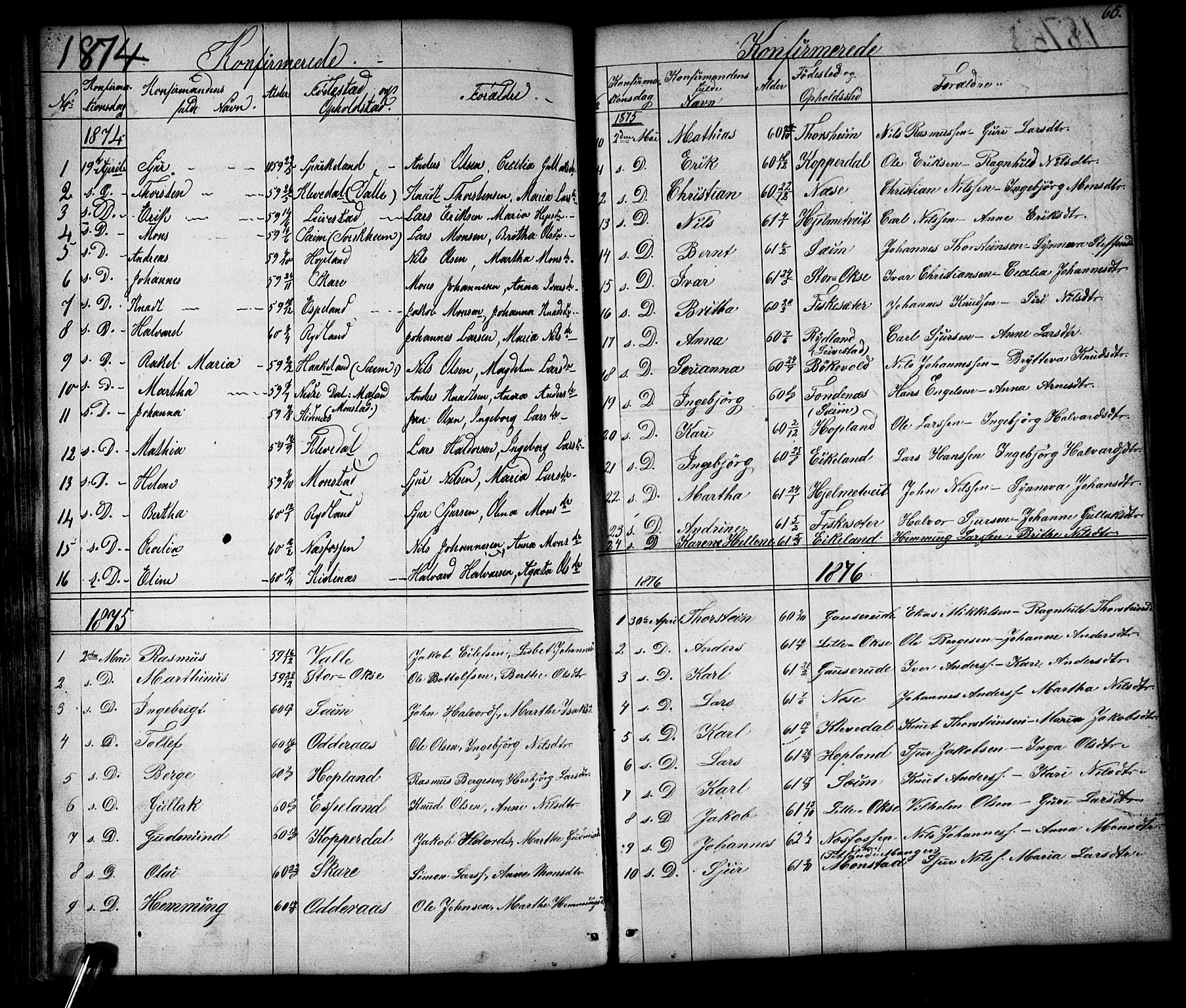 Alversund Sokneprestembete, SAB/A-73901/H/Ha/Hab: Parish register (copy) no. D 2, 1851-1889, p. 65