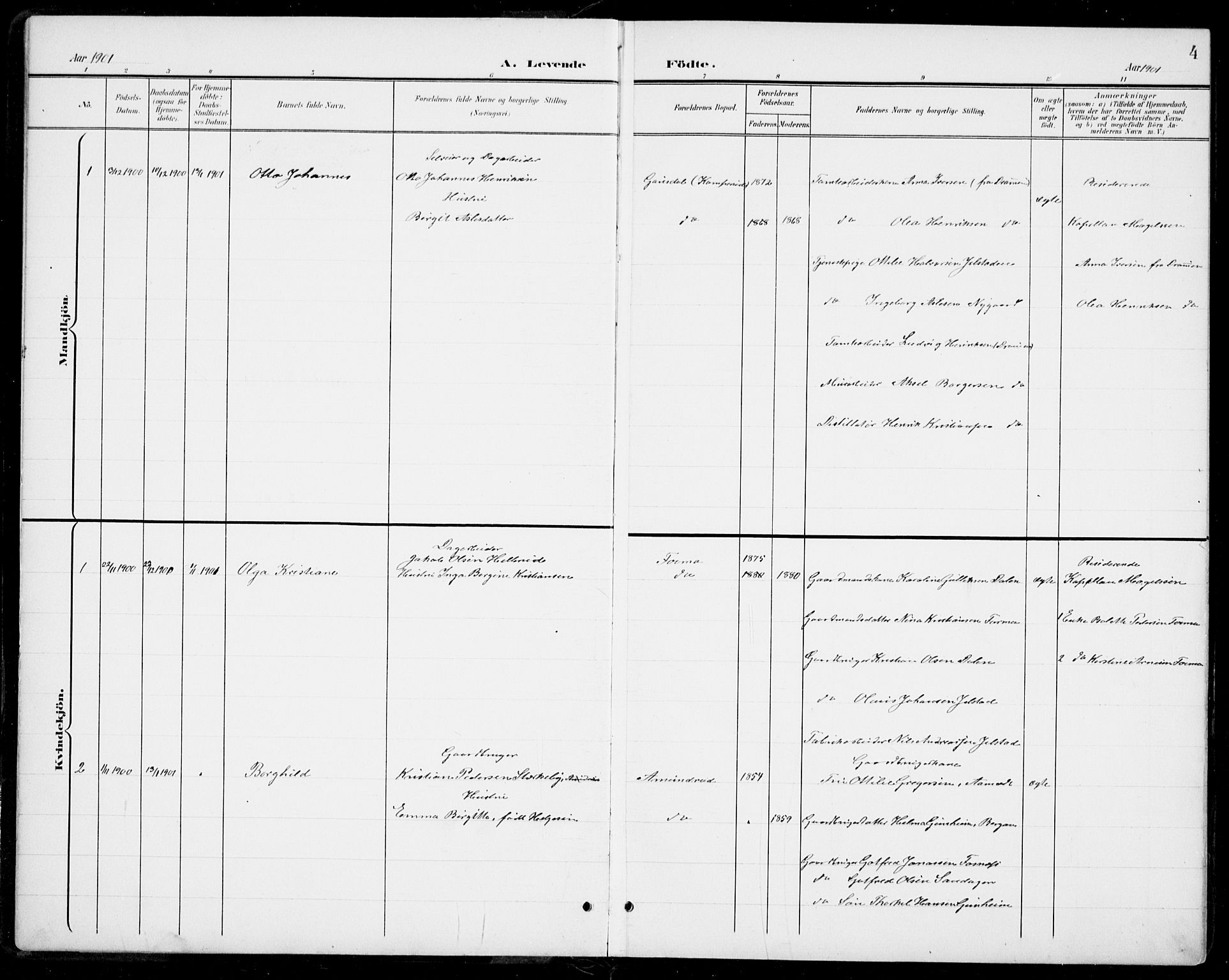 Modum kirkebøker, AV/SAKO-A-234/G/Gb/L0001: Parish register (copy) no. II 1, 1901-1942, p. 4