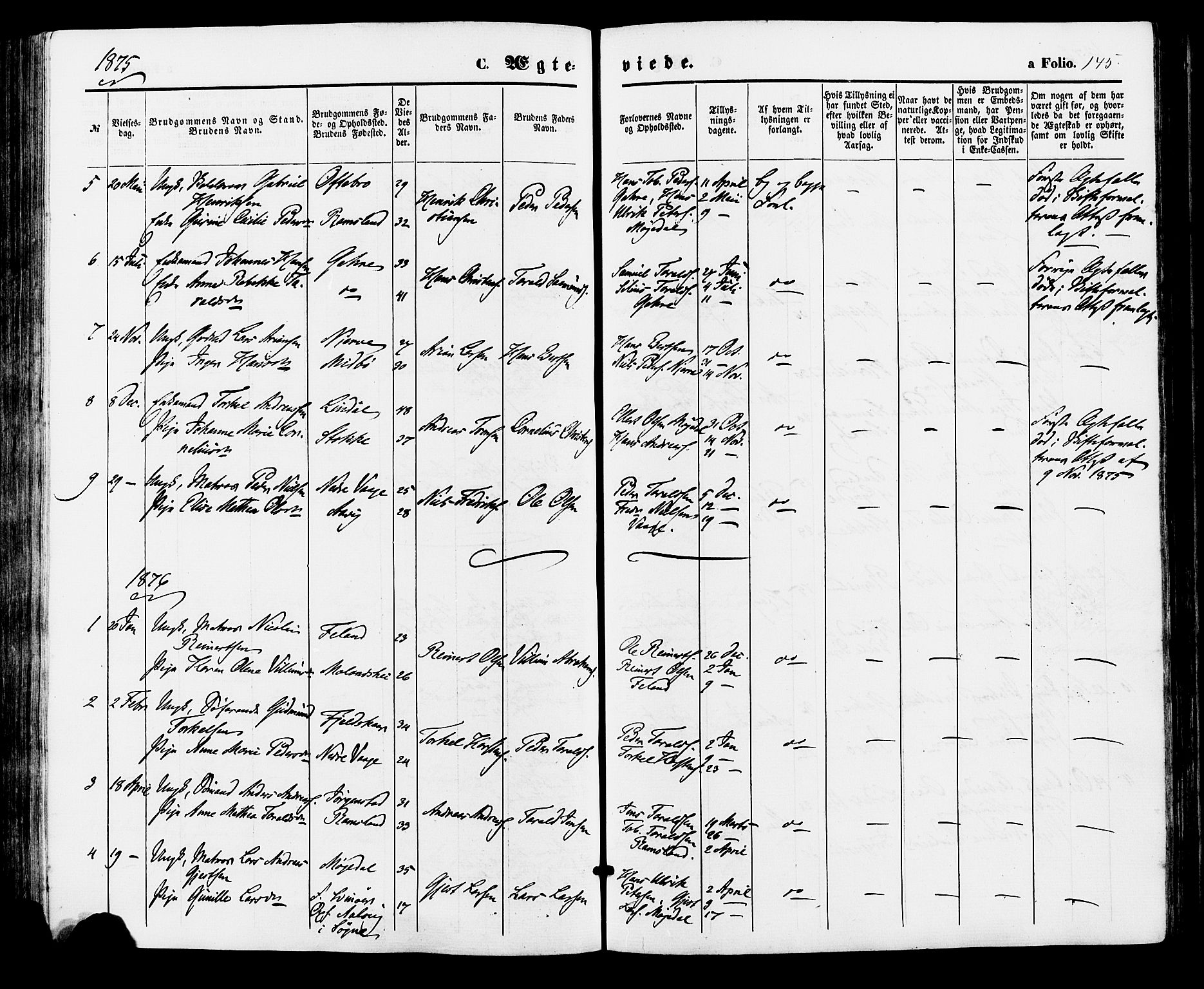 Sør-Audnedal sokneprestkontor, AV/SAK-1111-0039/F/Fa/Faa/L0003: Parish register (official) no. A 3, 1868-1883, p. 145