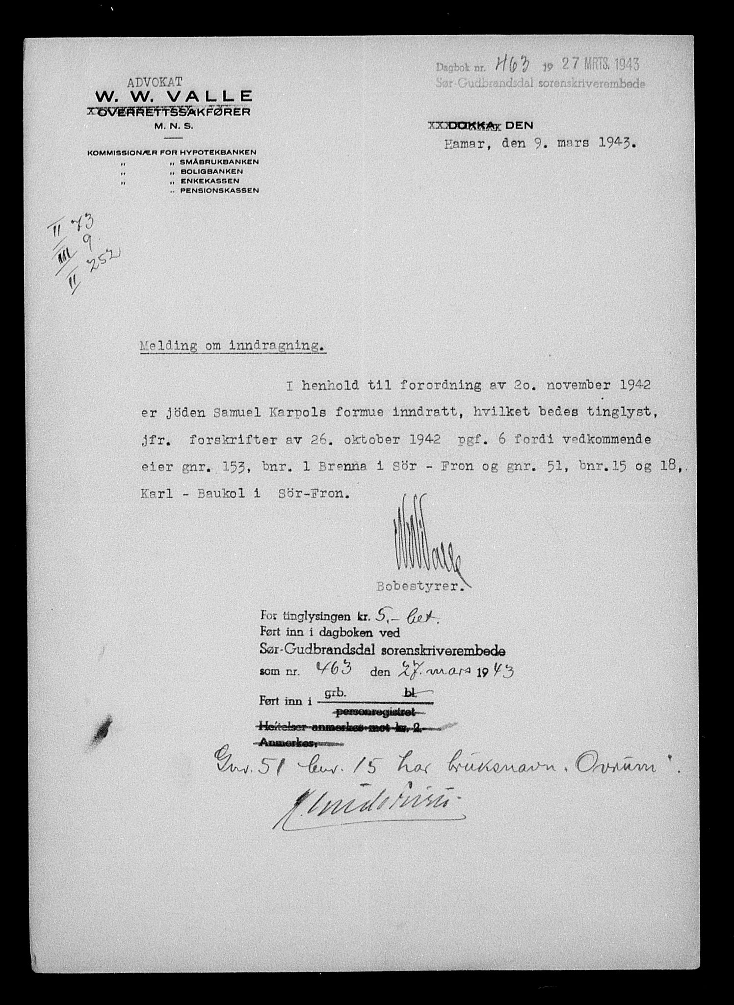 Justisdepartementet, Tilbakeføringskontoret for inndratte formuer, AV/RA-S-1564/H/Hc/Hcc/L0949: --, 1945-1947, p. 653