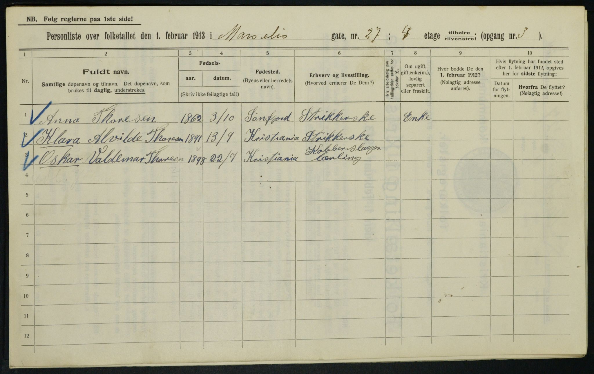 OBA, Municipal Census 1913 for Kristiania, 1913, p. 64279