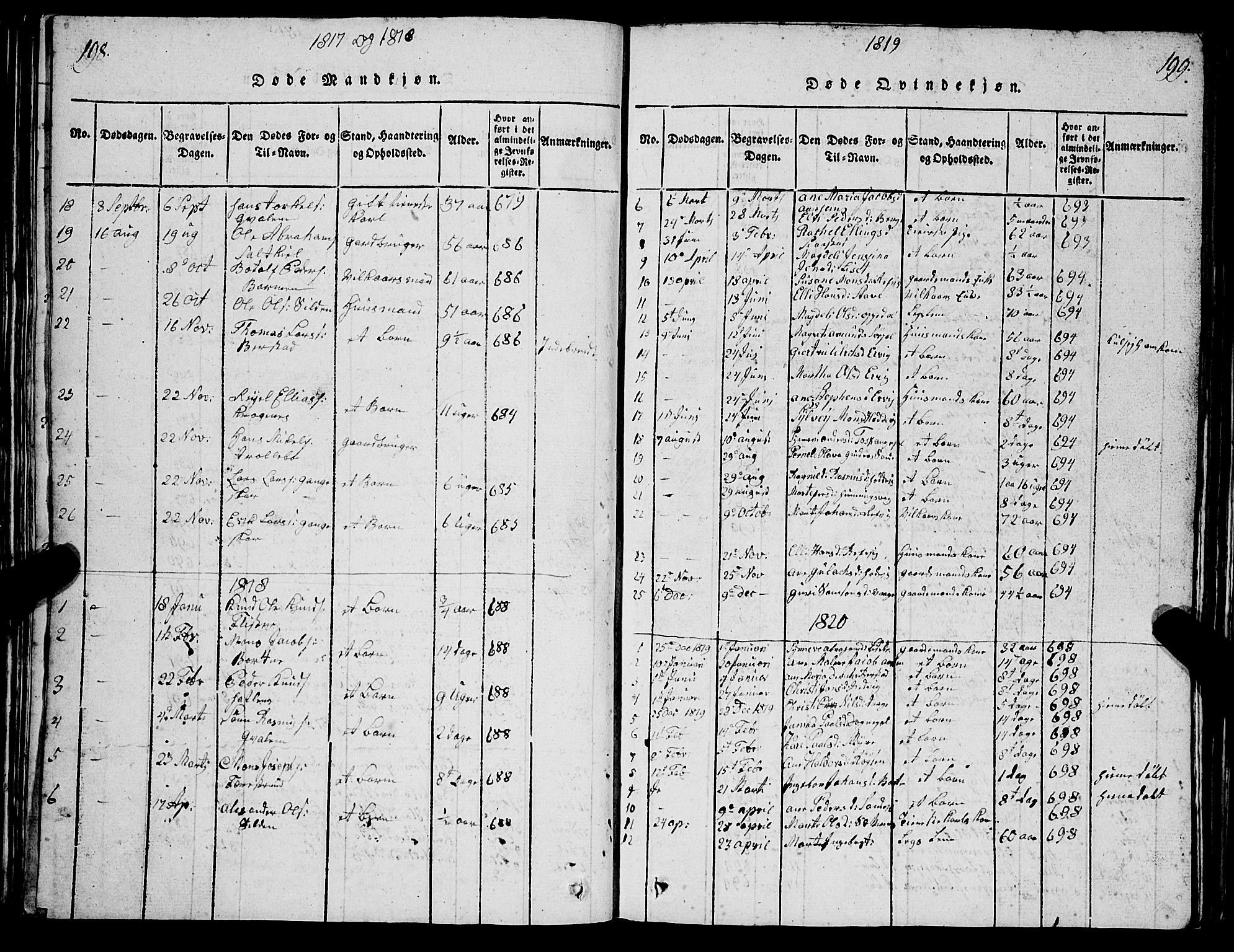 Selje sokneprestembete, SAB/A-99938/H/Ha/Hab/Haba: Parish register (copy) no. A 1, 1816-1828, p. 198-199