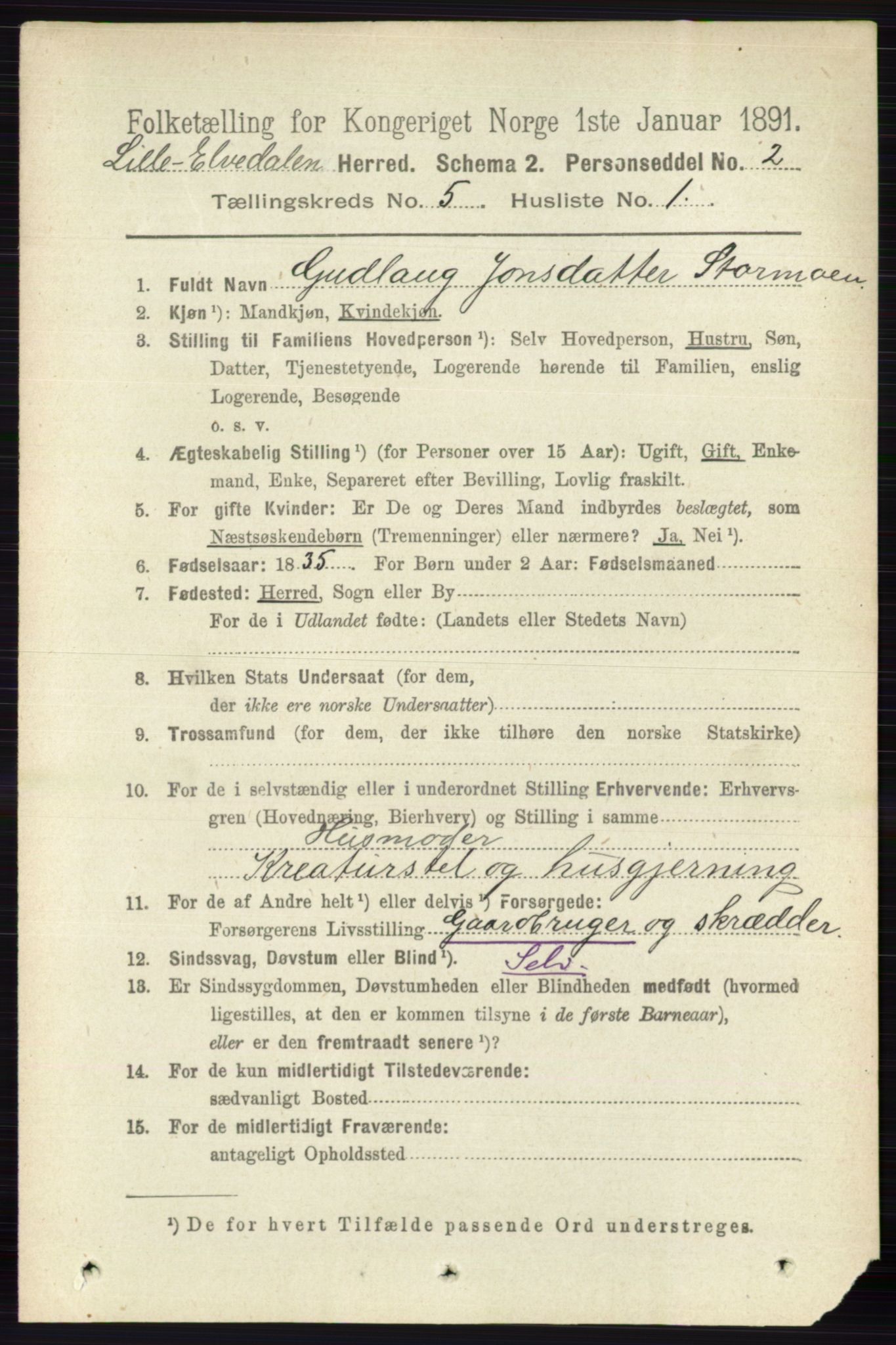 RA, 1891 census for 0438 Lille Elvedalen, 1891, p. 1546