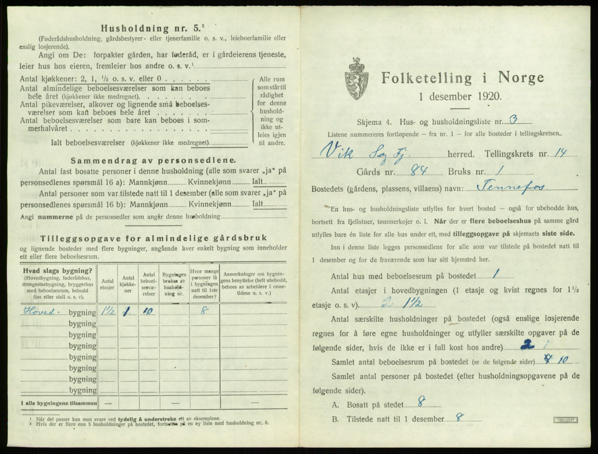 SAB, 1920 census for Vik, 1920, p. 1177