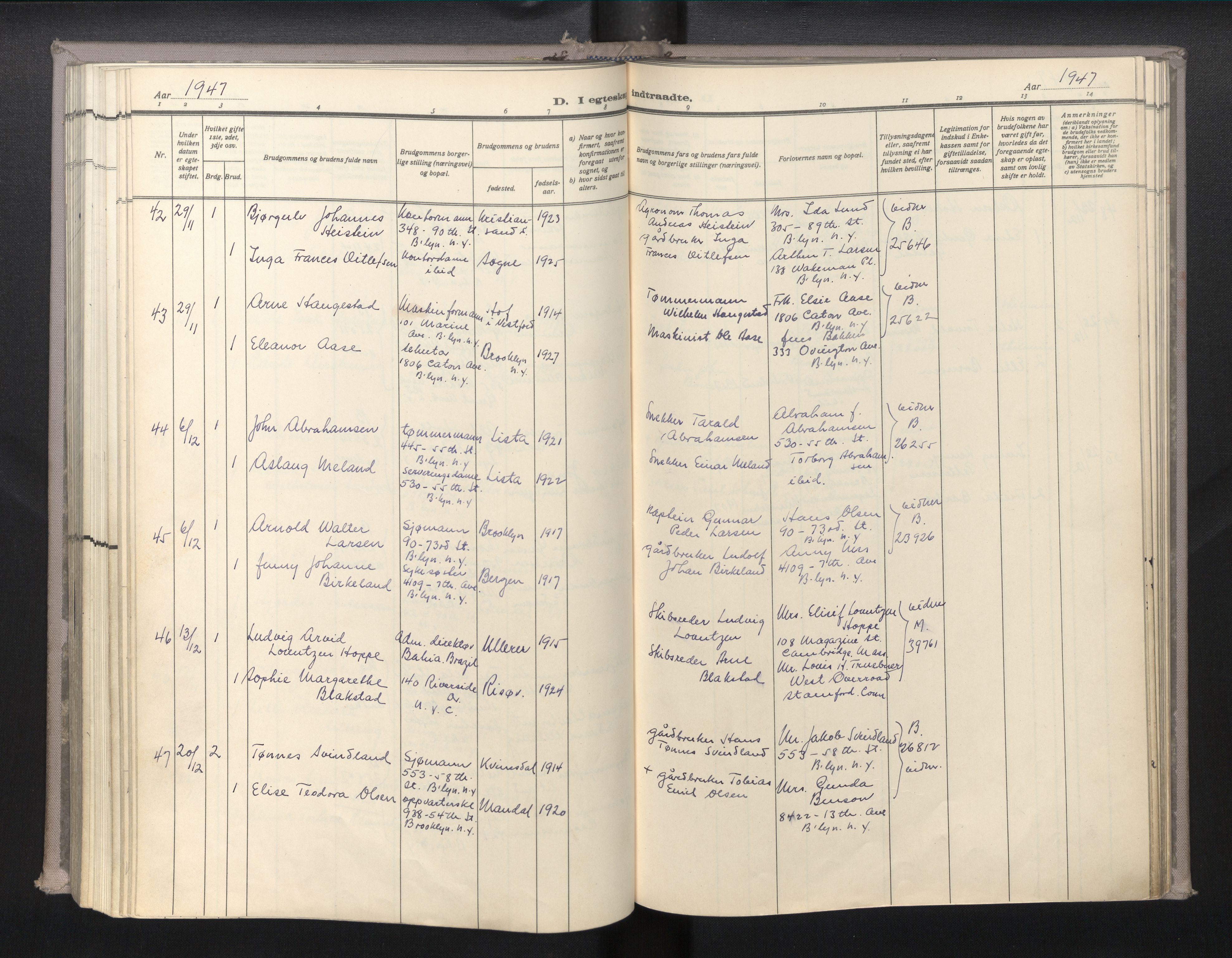 Den norske sjømannsmisjon i utlandet/New York, AV/SAB-SAB/PA-0110/H/Ha/L0010: Parish register (official) no. A 10, 1946-1960