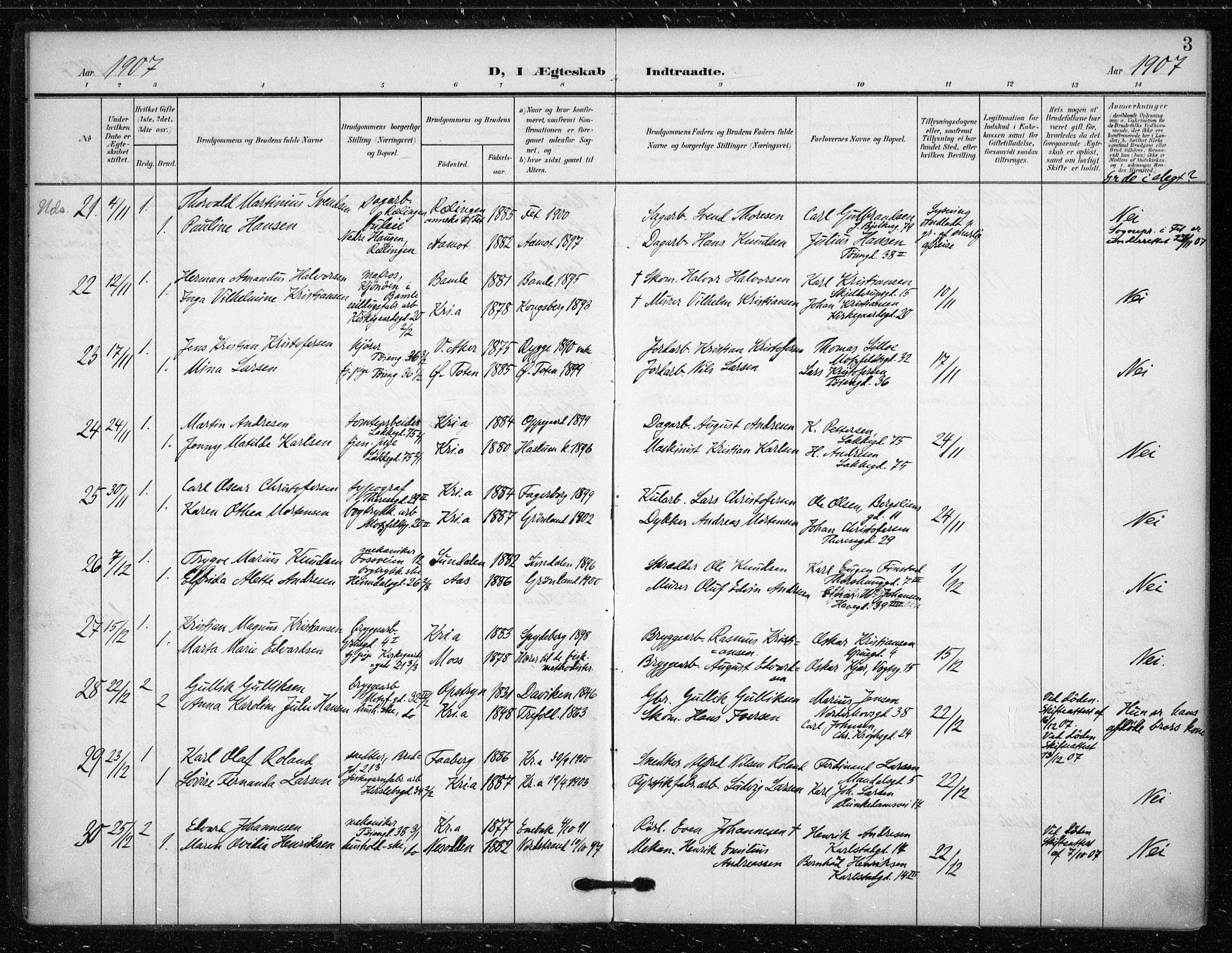 Tøyen prestekontor Kirkebøker, SAO/A-10167a/F/Fa/L0002: Parish register (official) no. 2, 1907-1916, p. 3