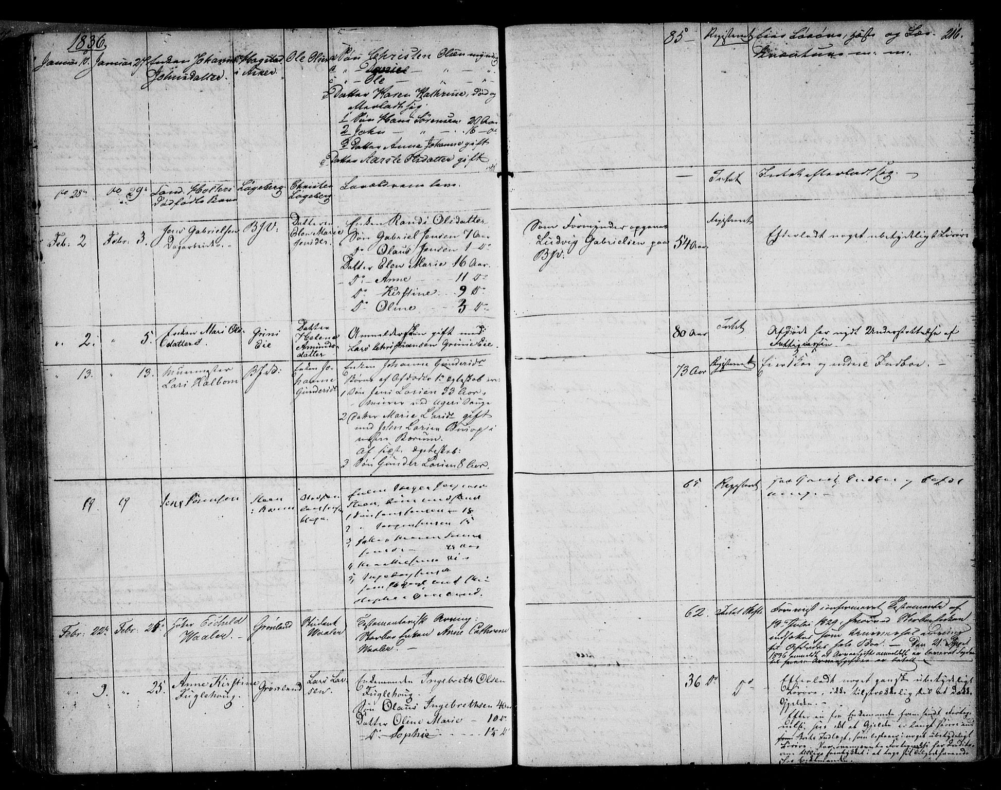 Aker sorenskriveri, AV/SAO-A-10895/H/Ha/Haa/L0001/0001: Dødsanmeldelsesprotokoll / Dødsanmeldelsesprotokoll, 1832-1839, p. 216