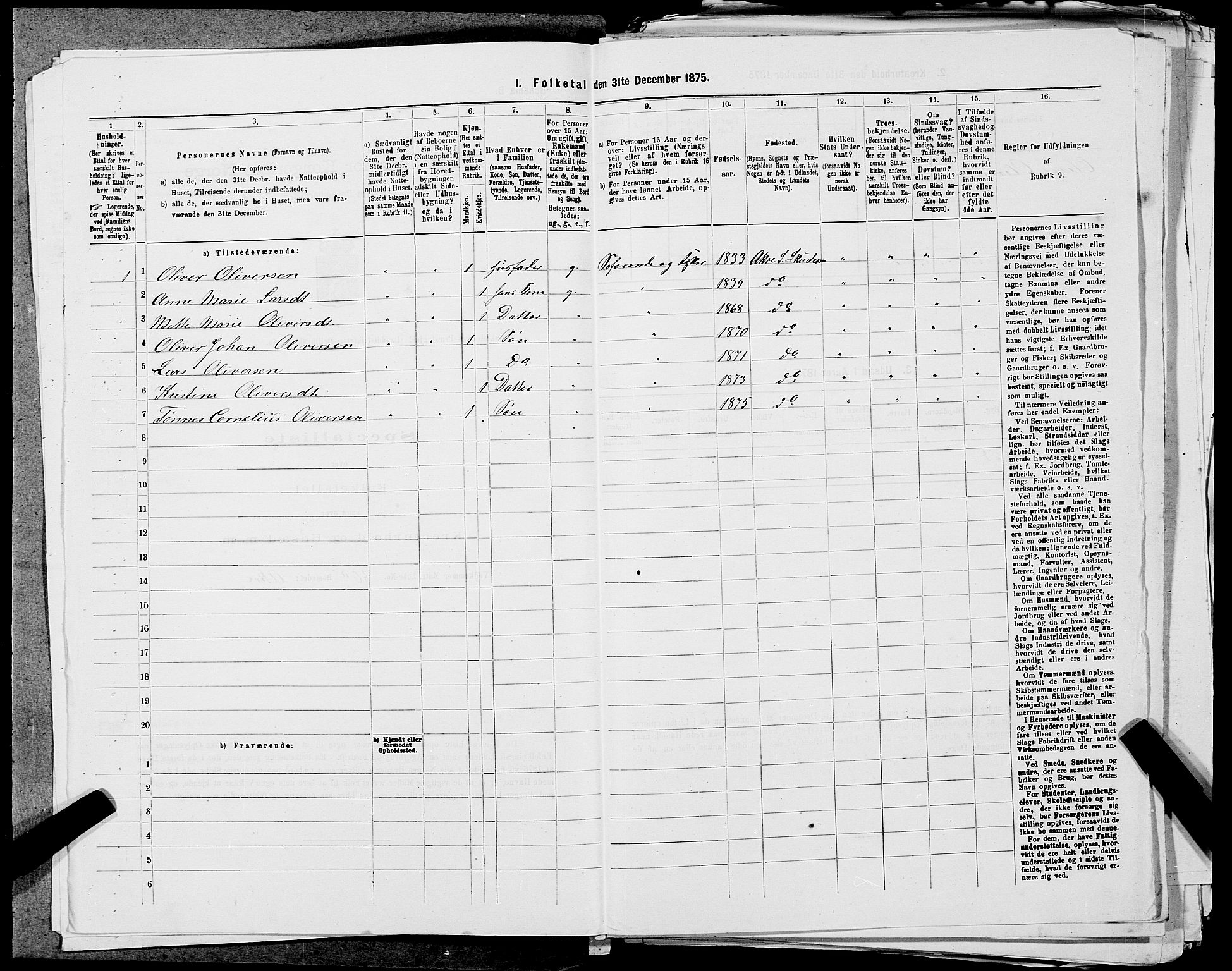 SAST, 1875 census for 1150L Skudenes/Falnes, Åkra og Ferkingstad, 1875, p. 407