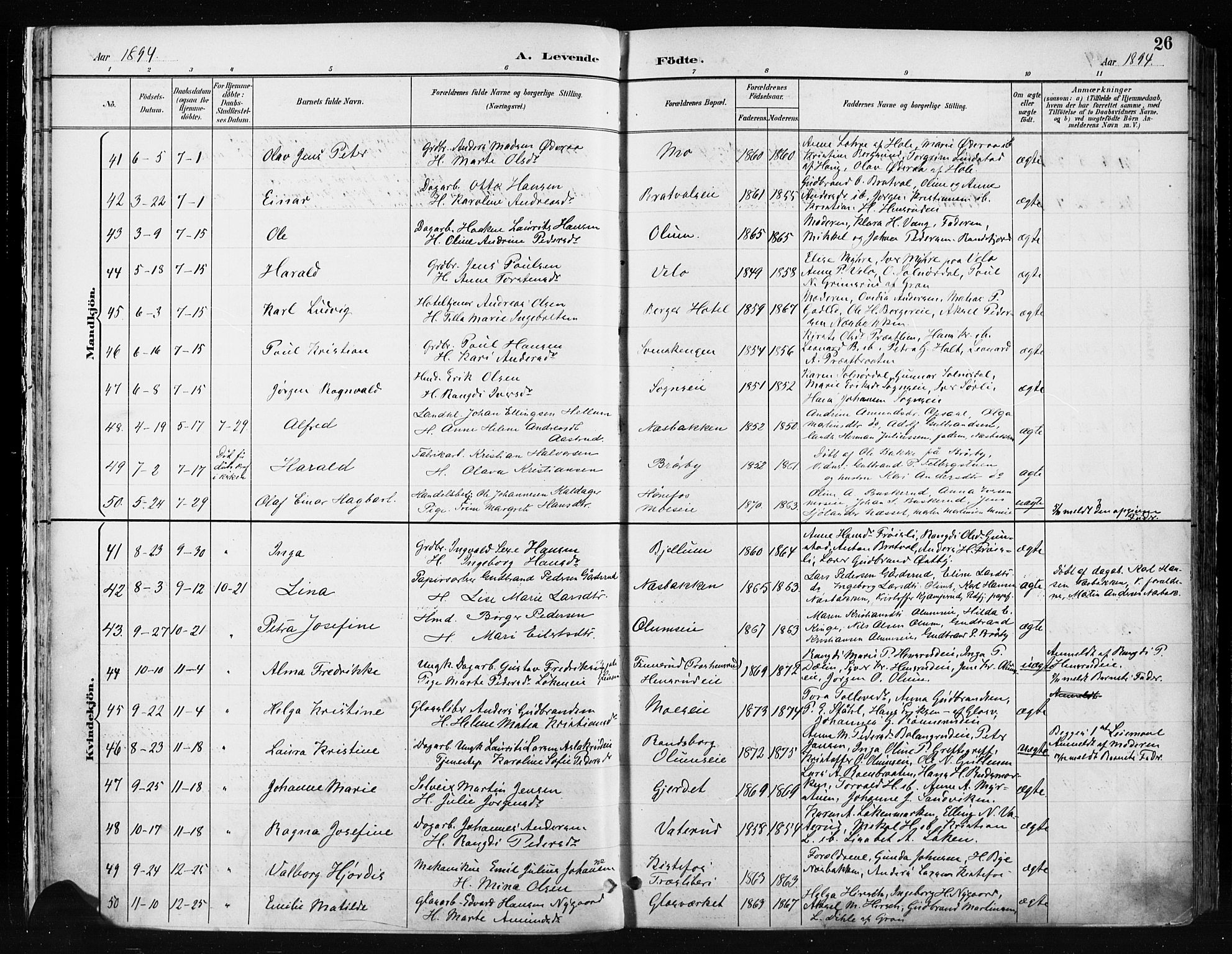 Jevnaker prestekontor, AV/SAH-PREST-116/H/Ha/Haa/L0009: Parish register (official) no. 9, 1891-1901, p. 26