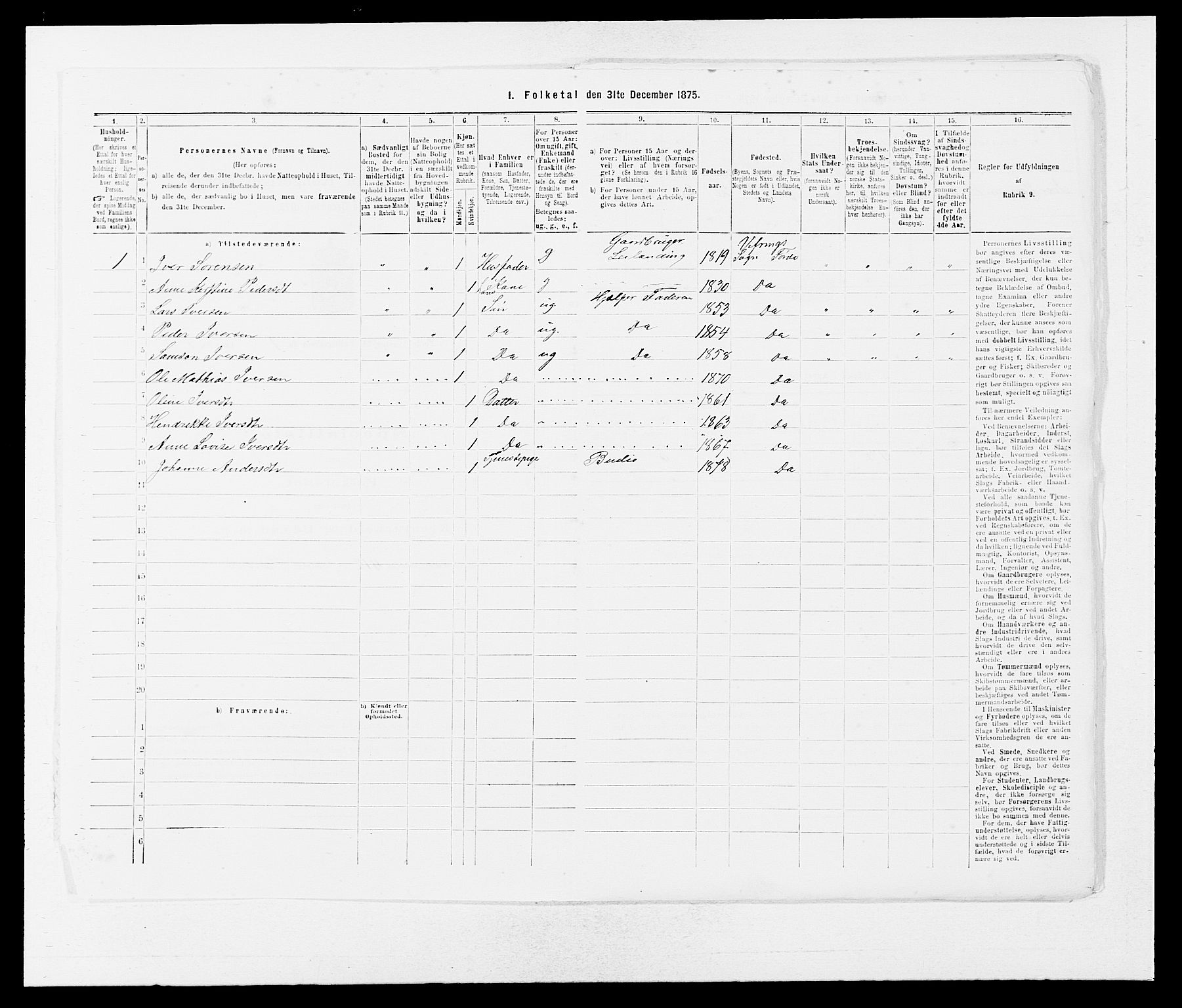SAB, 1875 census for 1432P Førde, 1875, p. 1692