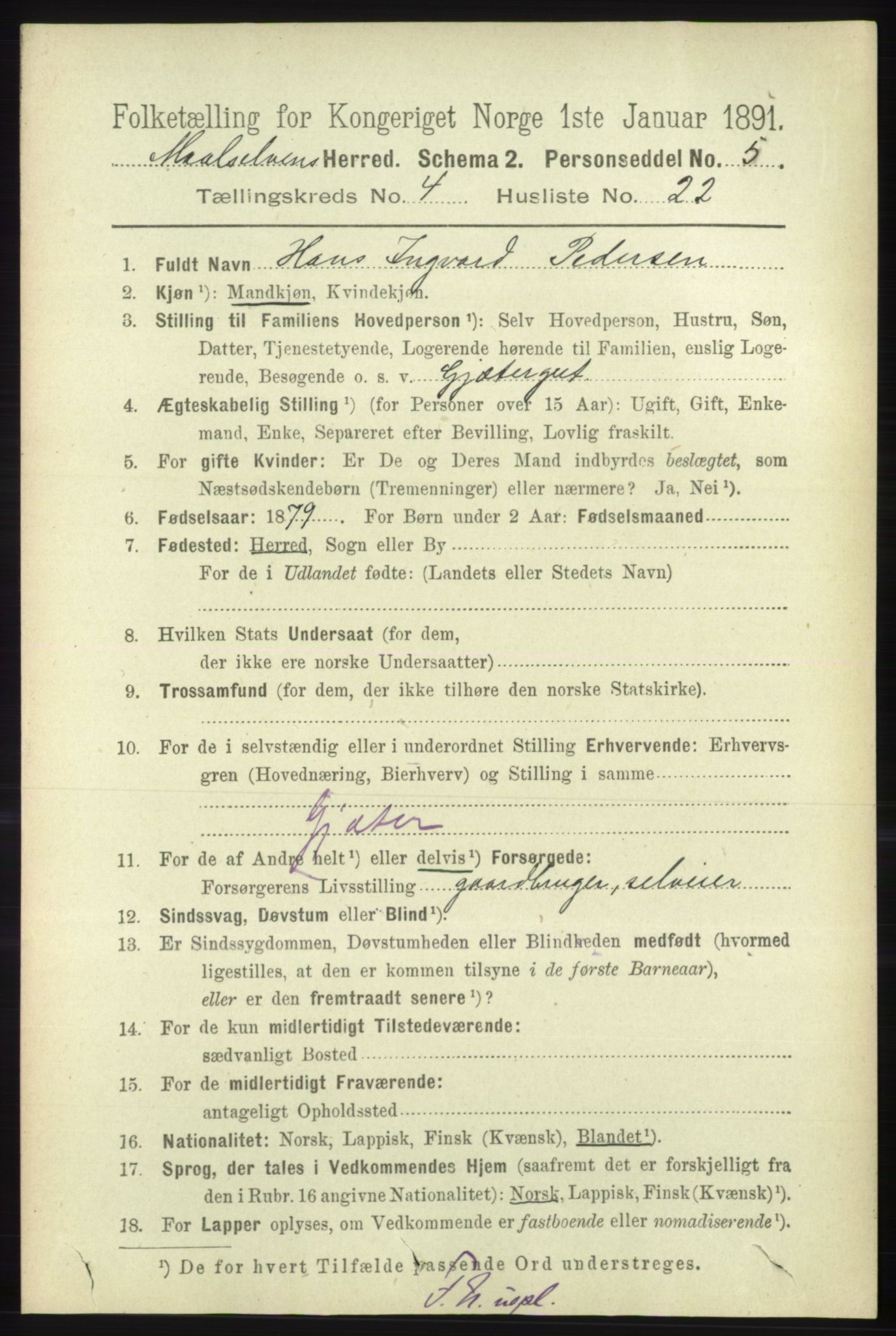RA, 1891 census for 1924 Målselv, 1891, p. 1230