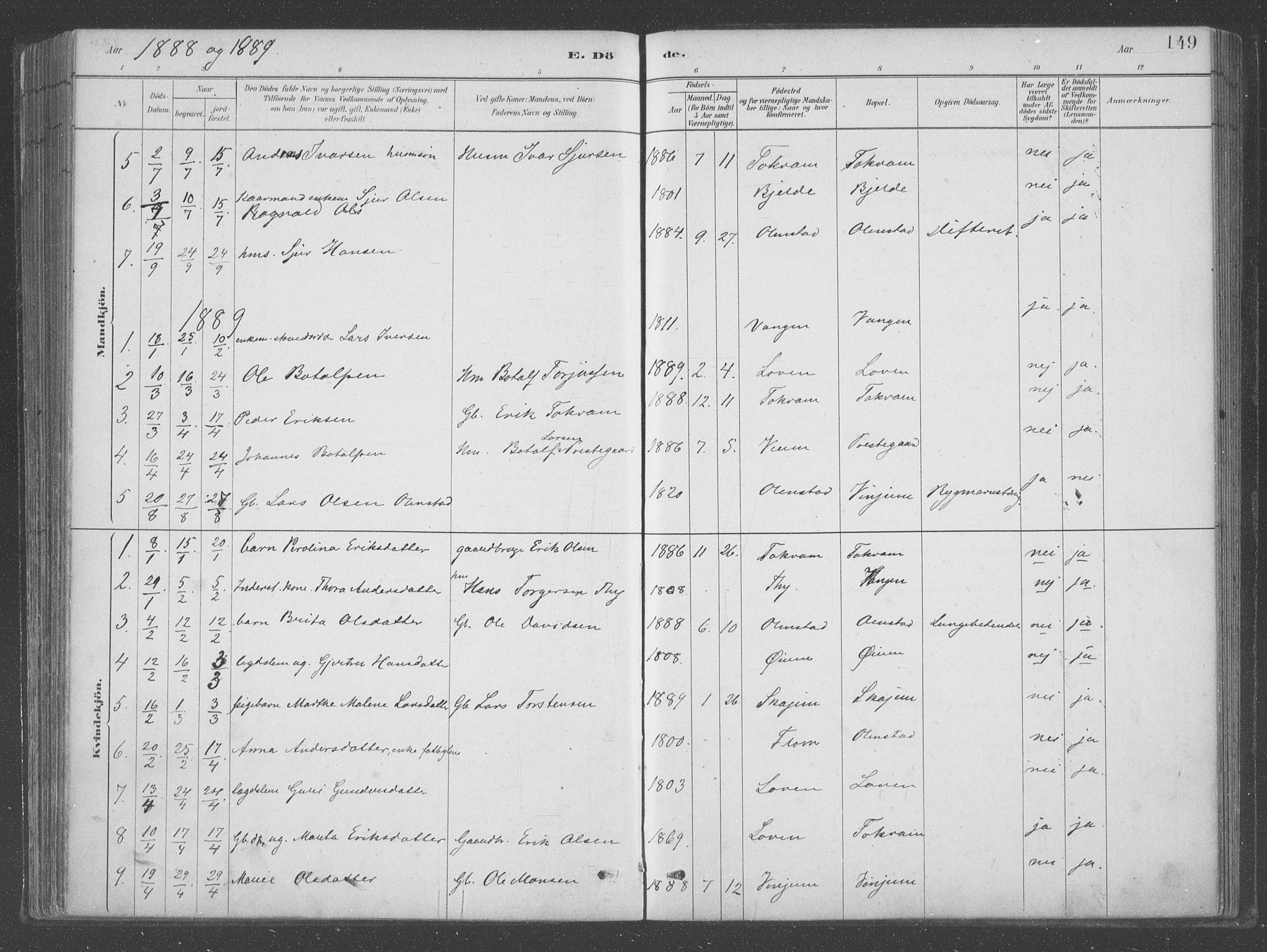 Aurland sokneprestembete, SAB/A-99937/H/Ha/Hab/L0001: Parish register (official) no. B  1, 1880-1909, p. 149