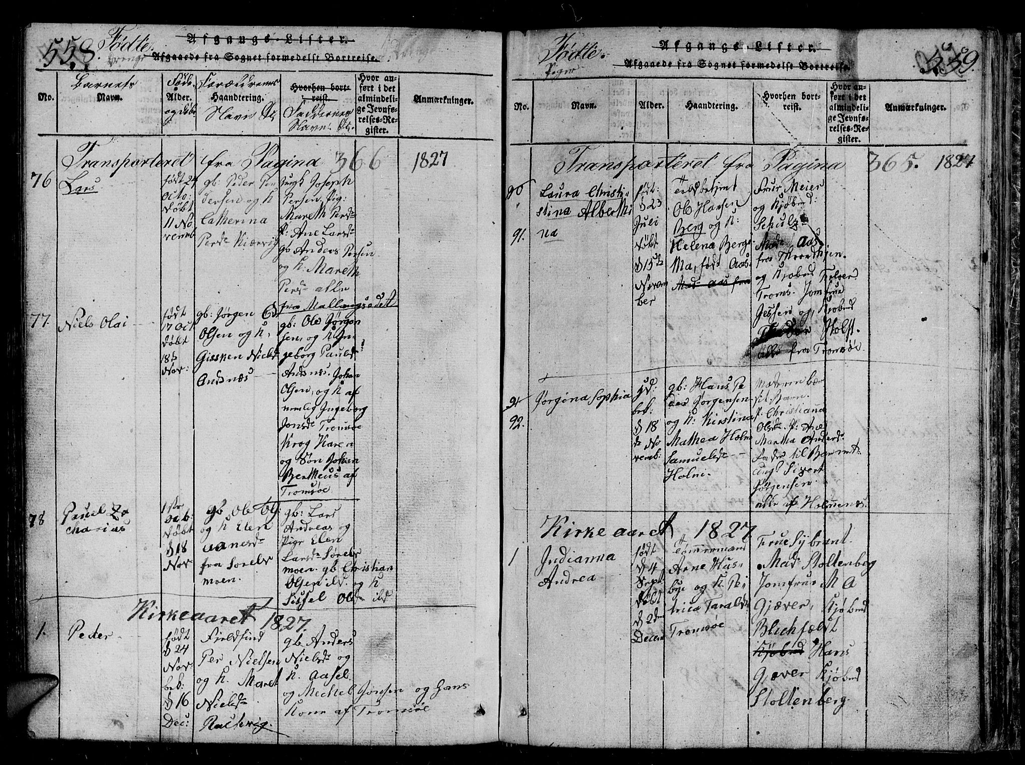 Tromsø sokneprestkontor/stiftsprosti/domprosti, SATØ/S-1343/G/Gb/L0001klokker: Parish register (copy) no. 1, 1821-1833, p. 558-559