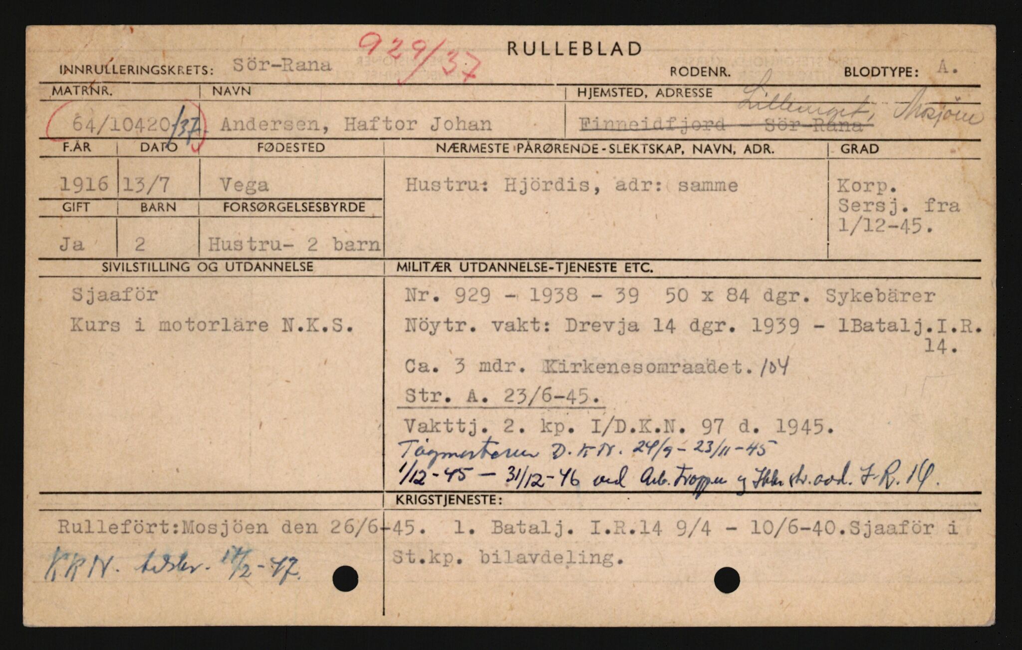 Forsvaret, Sør-Hålogaland landforsvar, AV/RA-RAFA-2552/P/Pa/L0302: Personellmapper for slettet personell, yrkesbefal og vernepliktig befal, født 1913-1916, 1932-1976, p. 412