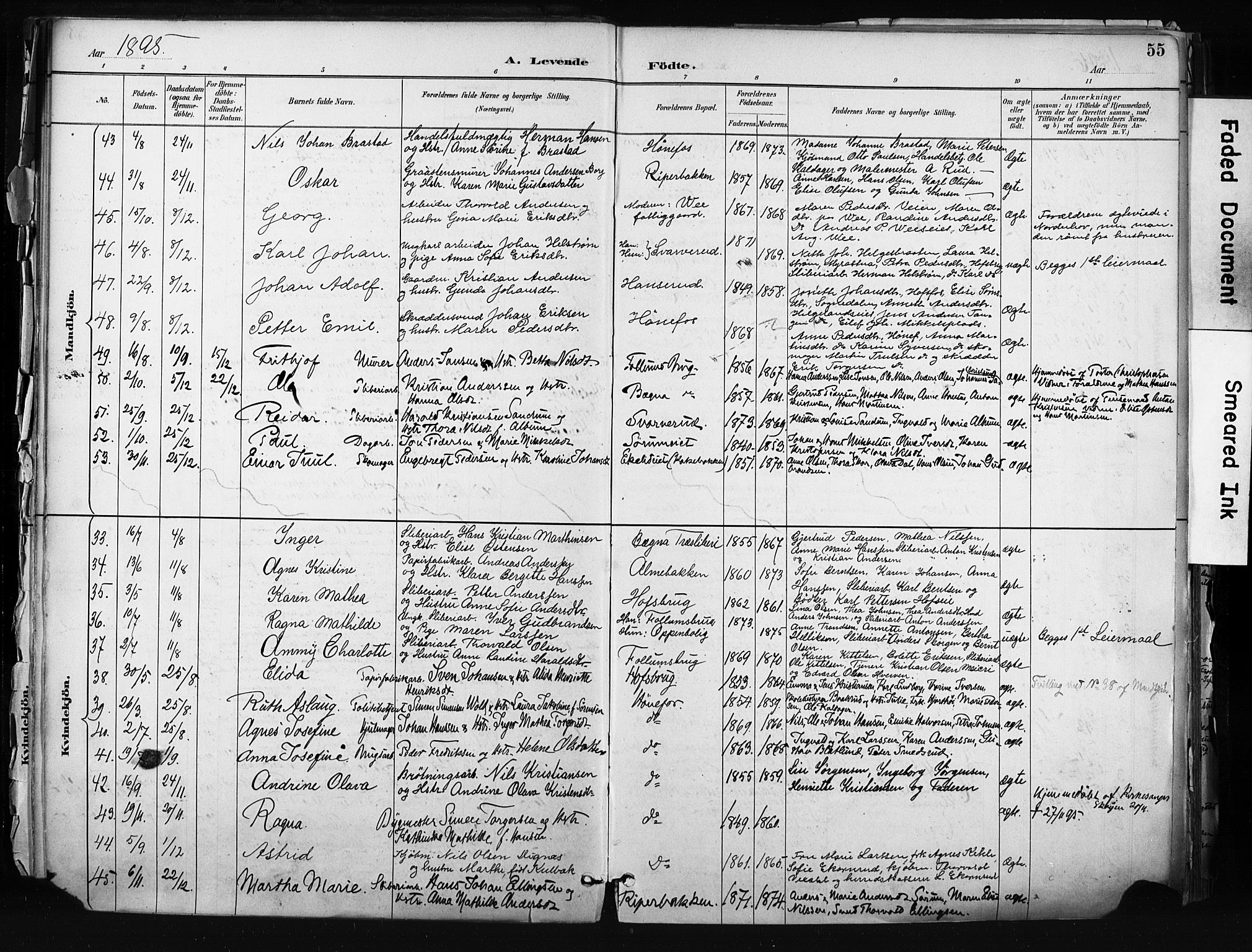 Hønefoss kirkebøker, AV/SAKO-A-609/F/Fa/L0002: Parish register (official) no. 2, 1887-1906, p. 55