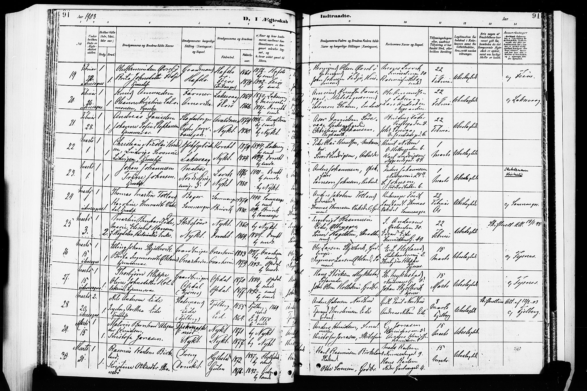 Nykirken Sokneprestembete, AV/SAB-A-77101/H/Hab: Parish register (copy) no. D 2, 1896-1905, p. 91