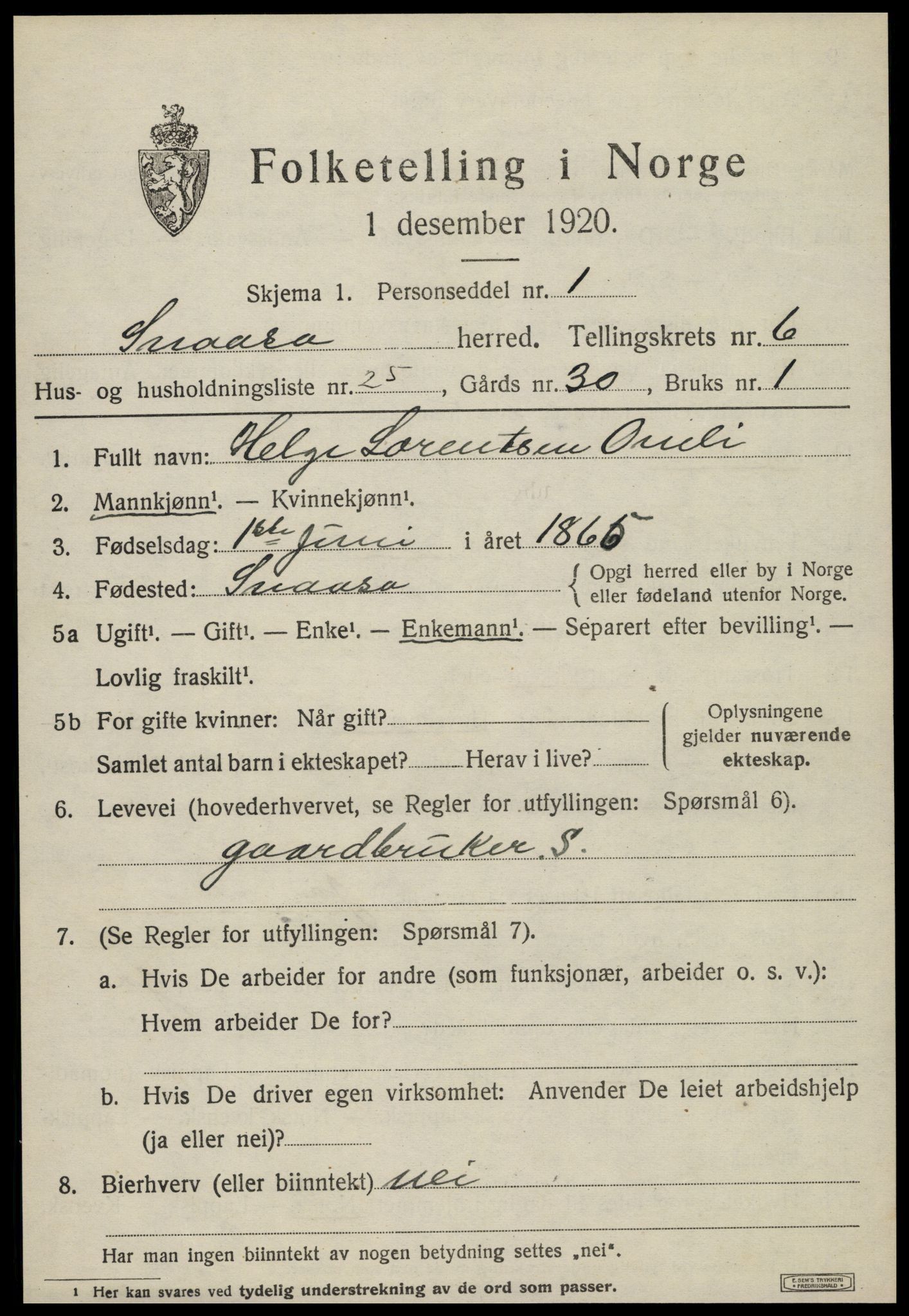 SAT, 1920 census for Snåsa, 1920, p. 2810