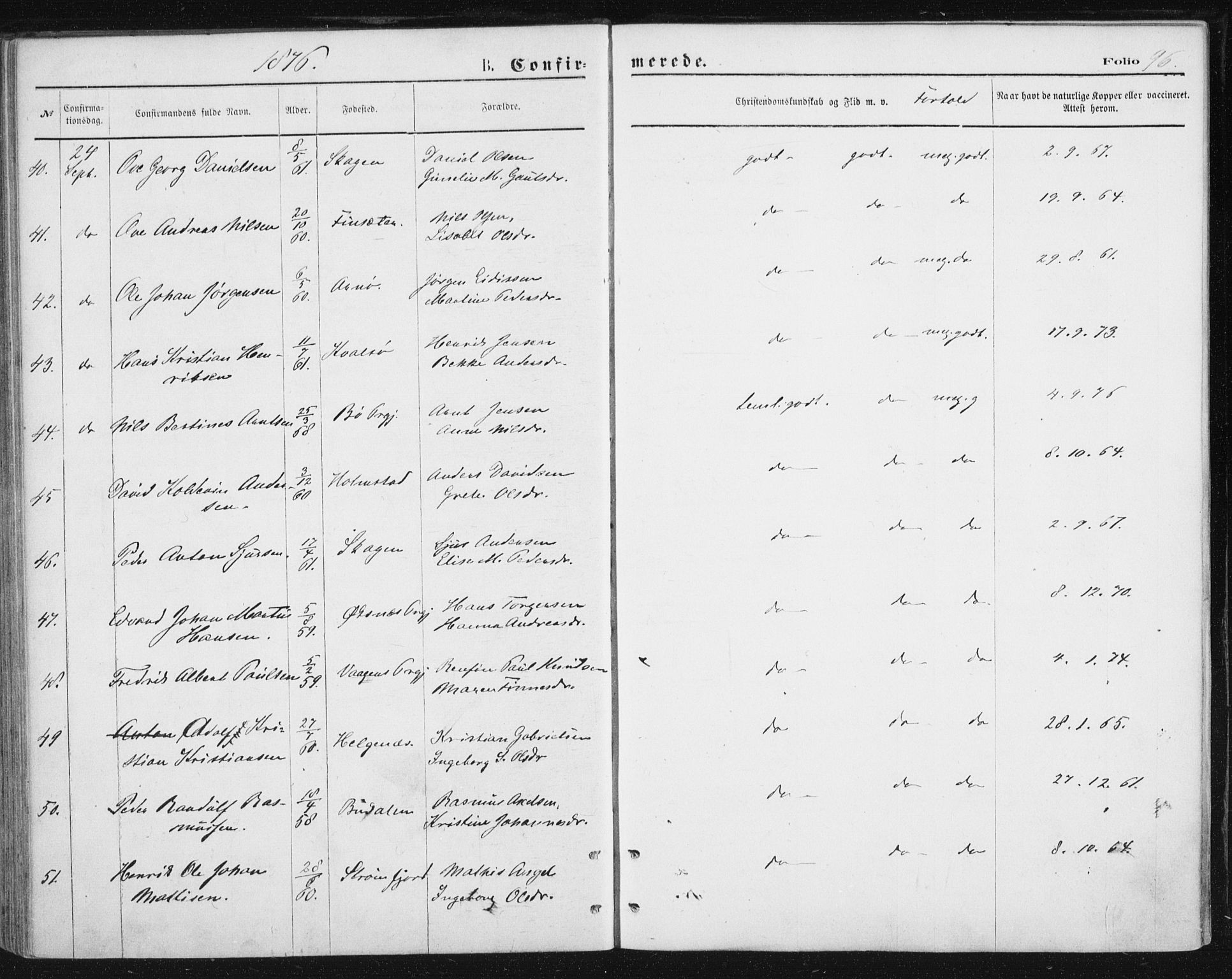 Ministerialprotokoller, klokkerbøker og fødselsregistre - Nordland, SAT/A-1459/888/L1243: Parish register (official) no. 888A09, 1876-1879, p. 96