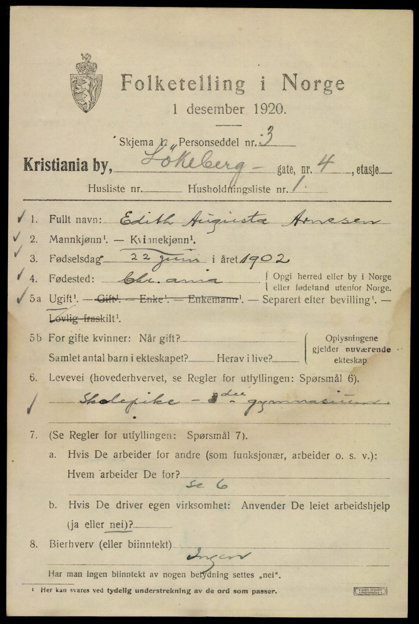 SAO, 1920 census for Kristiania, 1920, p. 366943
