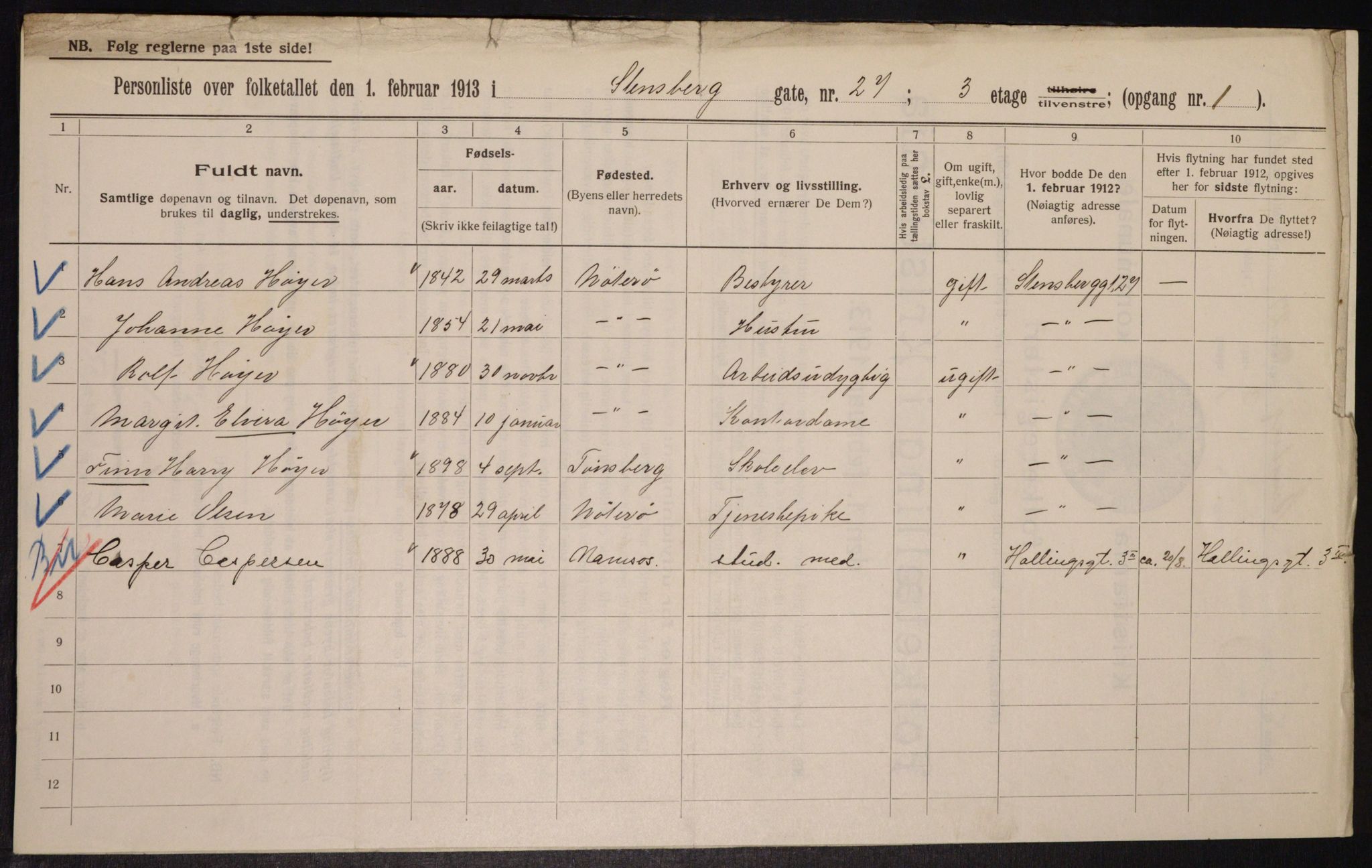 OBA, Municipal Census 1913 for Kristiania, 1913, p. 101831