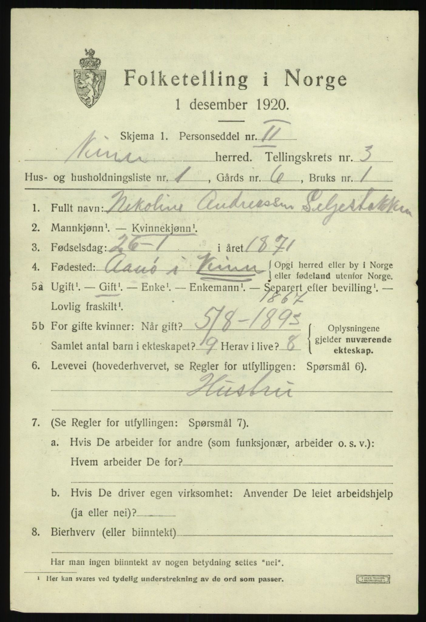 SAB, 1920 census for Kinn, 1920, p. 2257