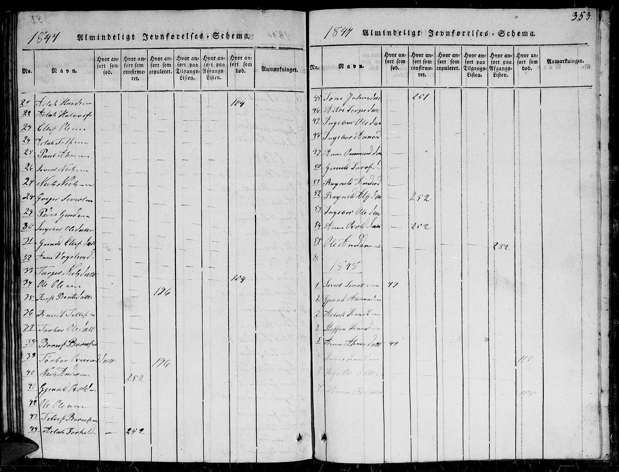 Herefoss sokneprestkontor, SAK/1111-0019/F/Fb/Fbc/L0001: Parish register (copy) no. B 1, 1816-1866, p. 353