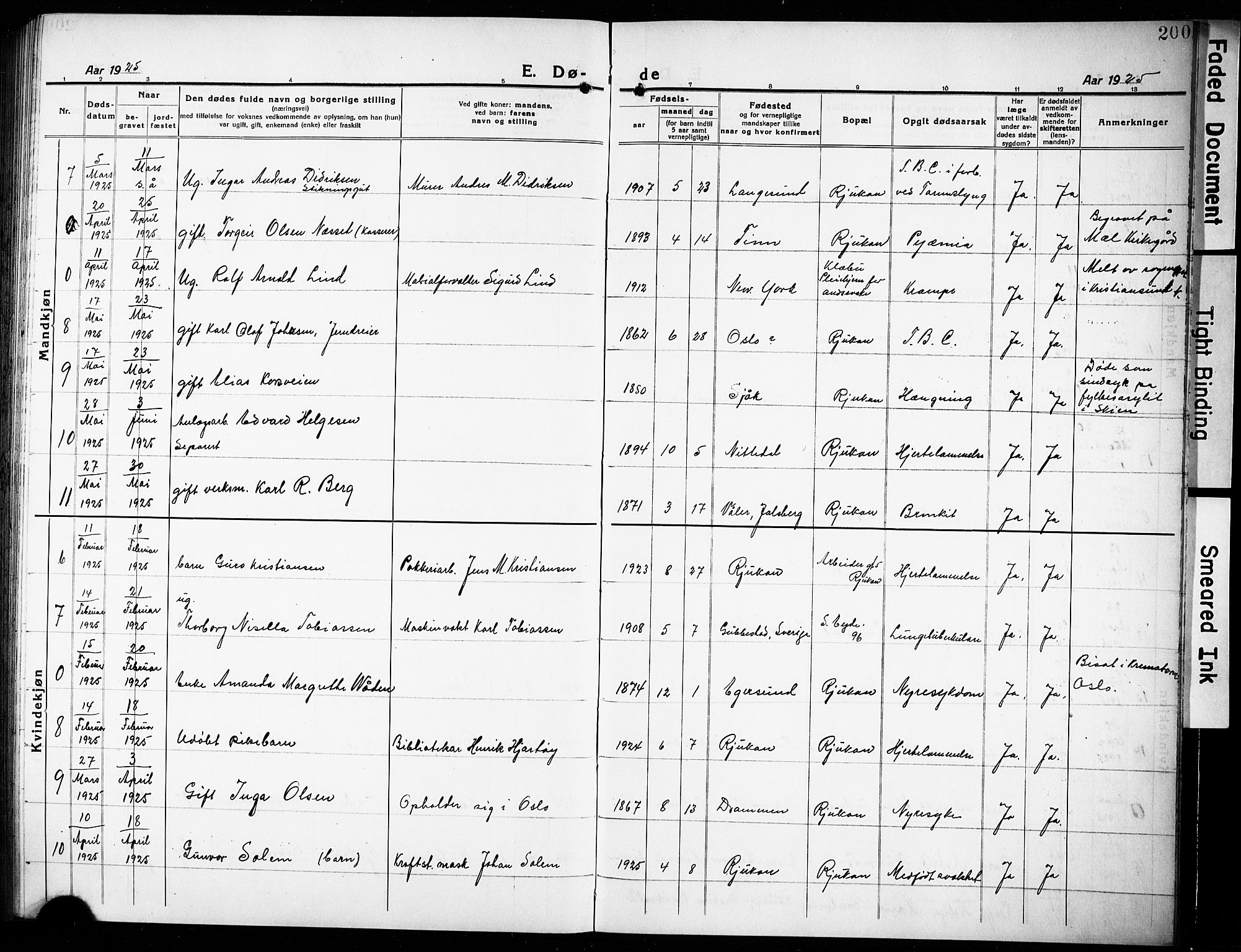 Rjukan kirkebøker, SAKO/A-294/G/Ga/L0003: Parish register (copy) no. 3, 1920-1928, p. 200