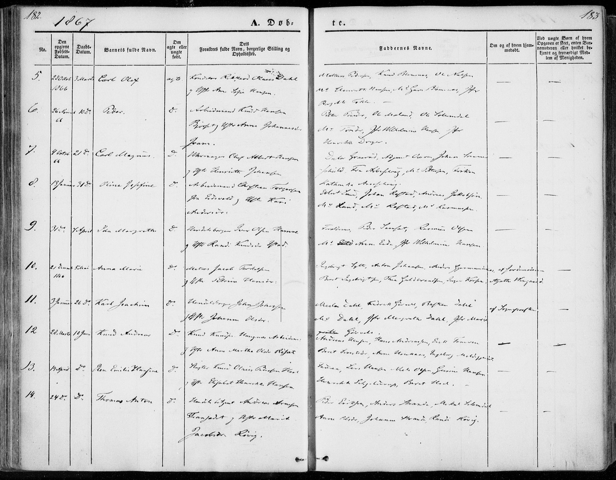 Ministerialprotokoller, klokkerbøker og fødselsregistre - Møre og Romsdal, SAT/A-1454/558/L0689: Parish register (official) no. 558A03, 1843-1872, p. 182-183