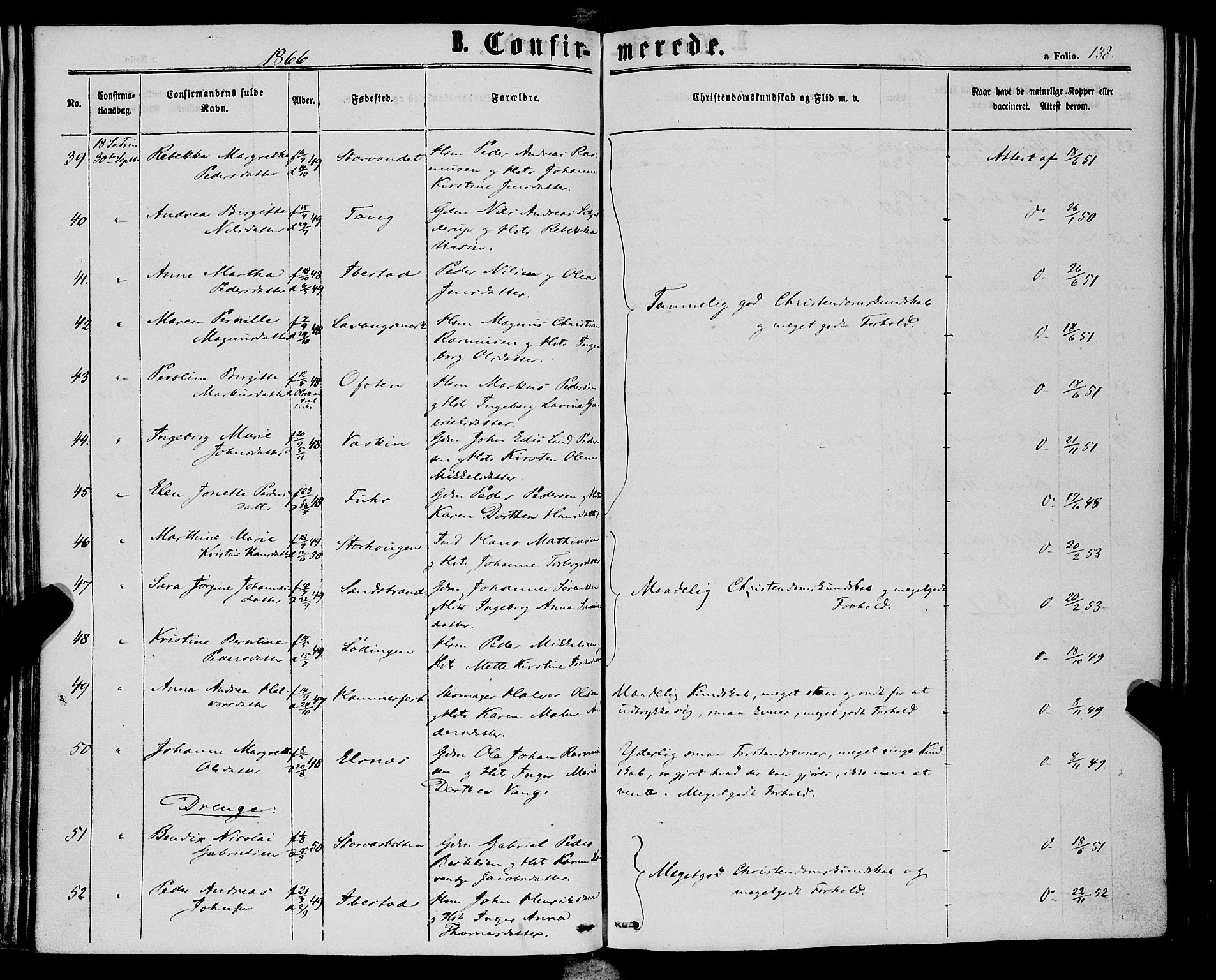 Trondenes sokneprestkontor, AV/SATØ-S-1319/H/Ha/L0012kirke: Parish register (official) no. 12, 1863-1870, p. 138