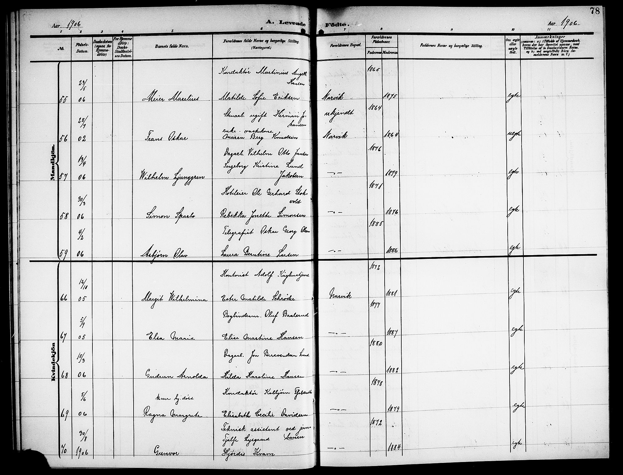 Ministerialprotokoller, klokkerbøker og fødselsregistre - Nordland, AV/SAT-A-1459/871/L1012: Parish register (copy) no. 871C01, 1902-1909, p. 78