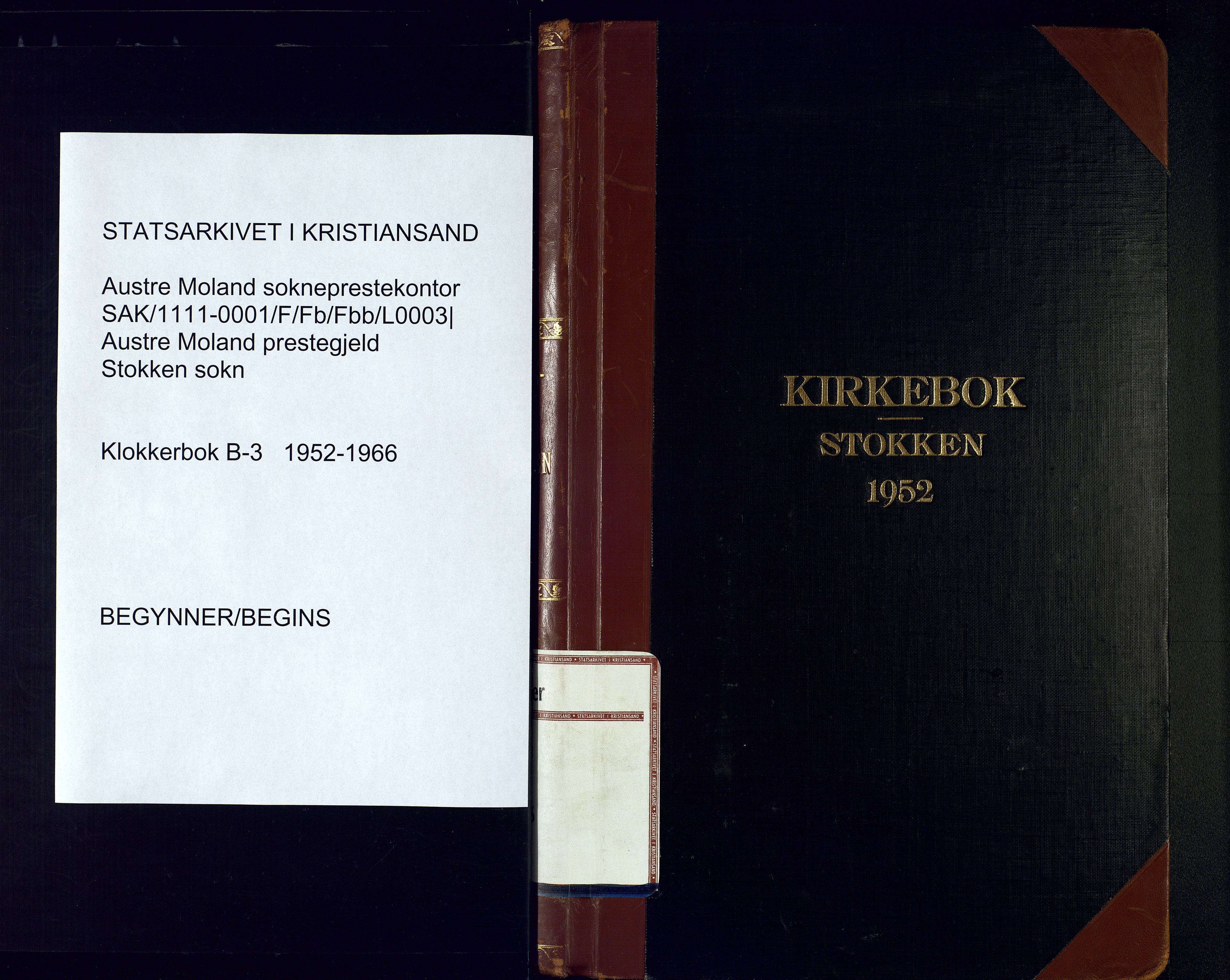 Austre Moland sokneprestkontor, SAK/1111-0001/F/Fb/Fbb/L0003: Parish register (copy) no. B-3, 1952-1966