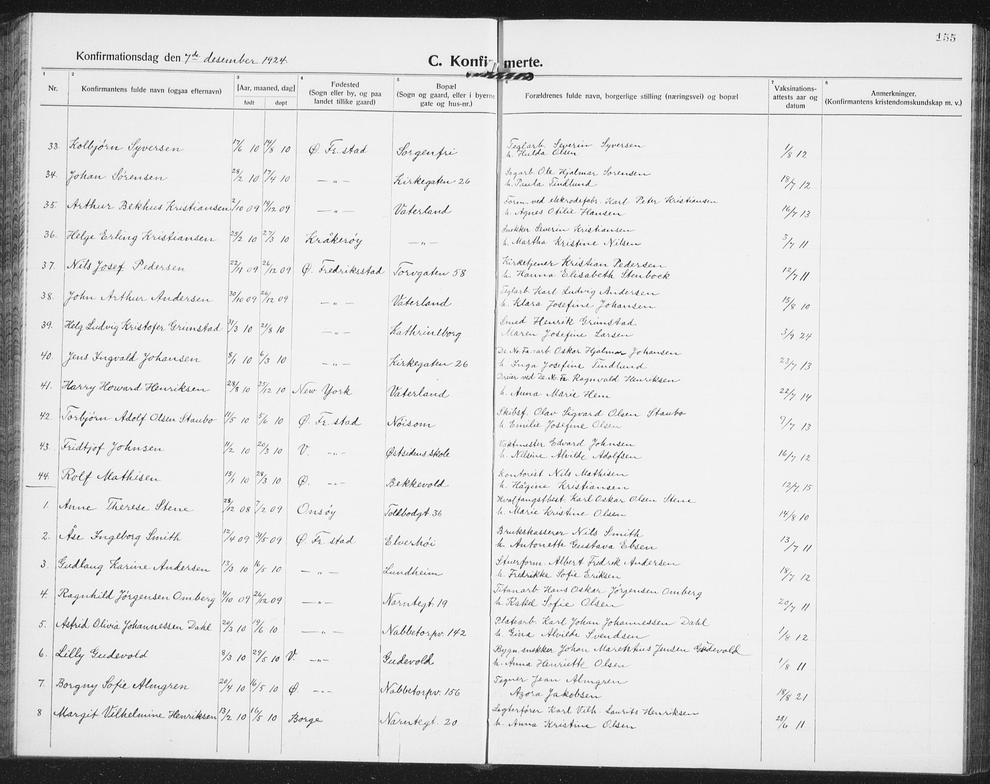 Østre Fredrikstad prestekontor Kirkebøker, AV/SAO-A-10907/G/Ga/L0003: Parish register (copy) no. 3, 1920-1940, p. 155