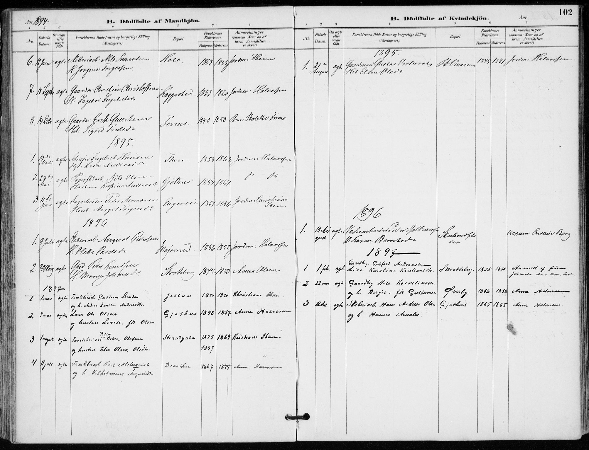 Modum kirkebøker, AV/SAKO-A-234/F/Fa/L0012: Parish register (official) no. 12, 1890-1898, p. 102