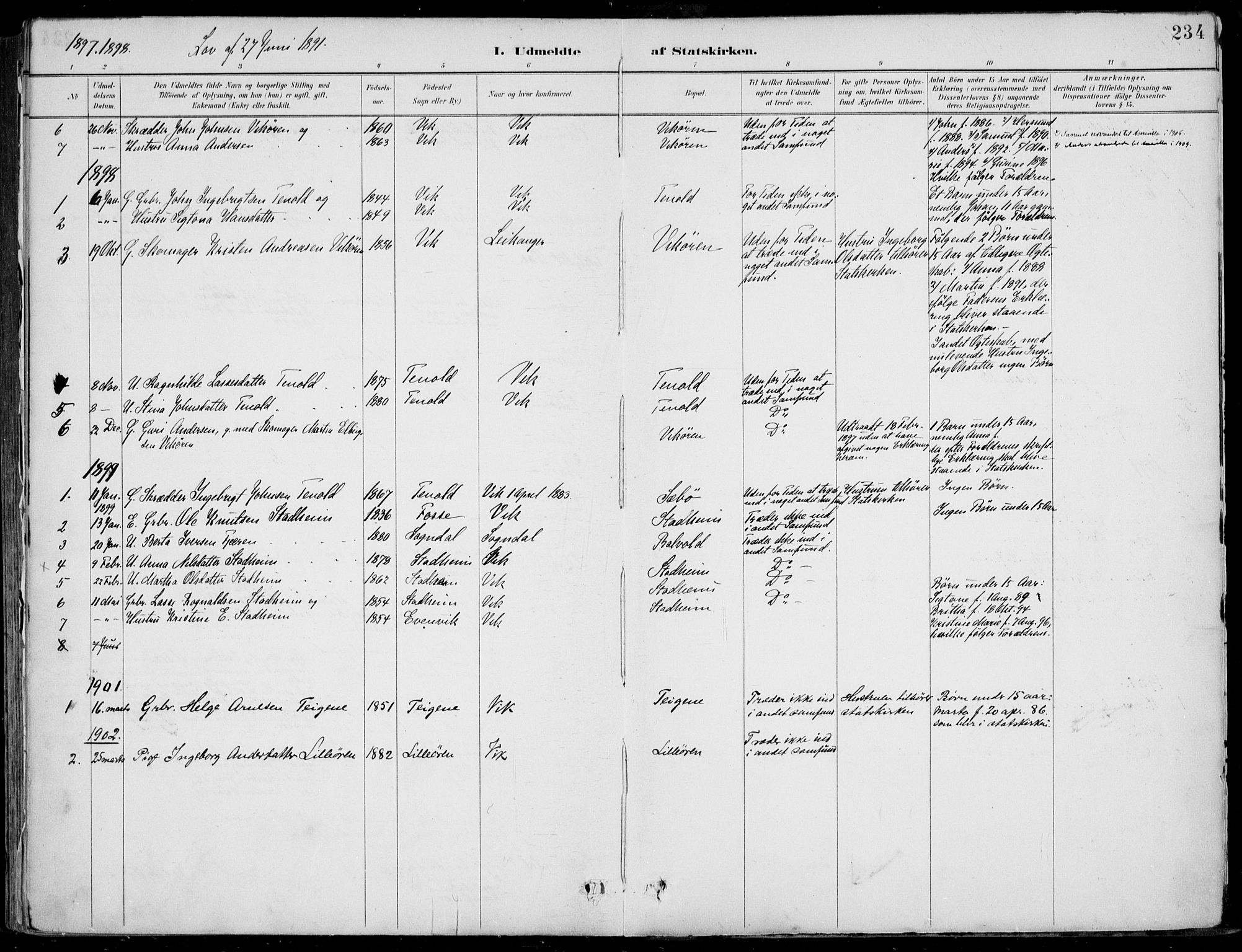 Vik sokneprestembete, AV/SAB-A-81501/H/Haa/Haab/L0002: Parish register (official) no. B  2, 1891-1907, p. 234